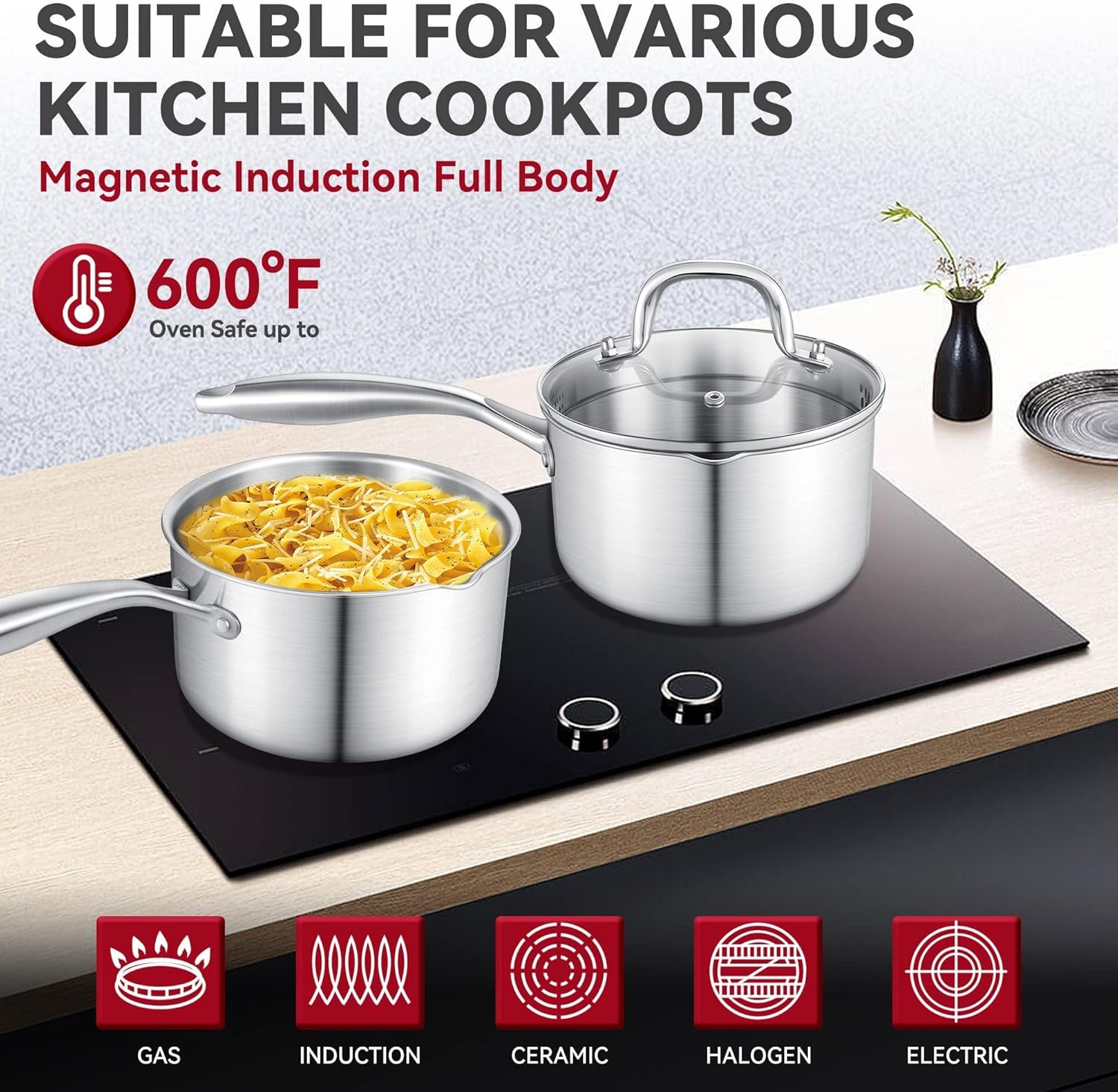 Sturdy Elegant 15 Quart Stainless Steel Saucepan