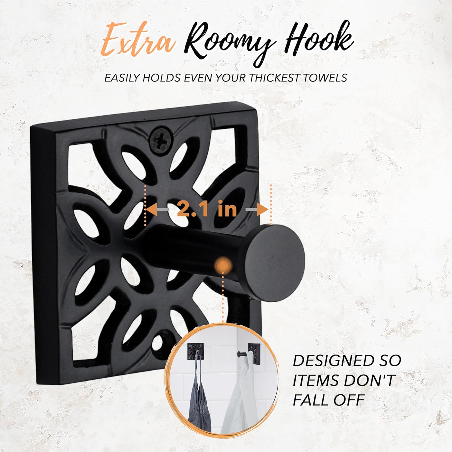 Black wall-mounted towel robe hook Rustproof Durable