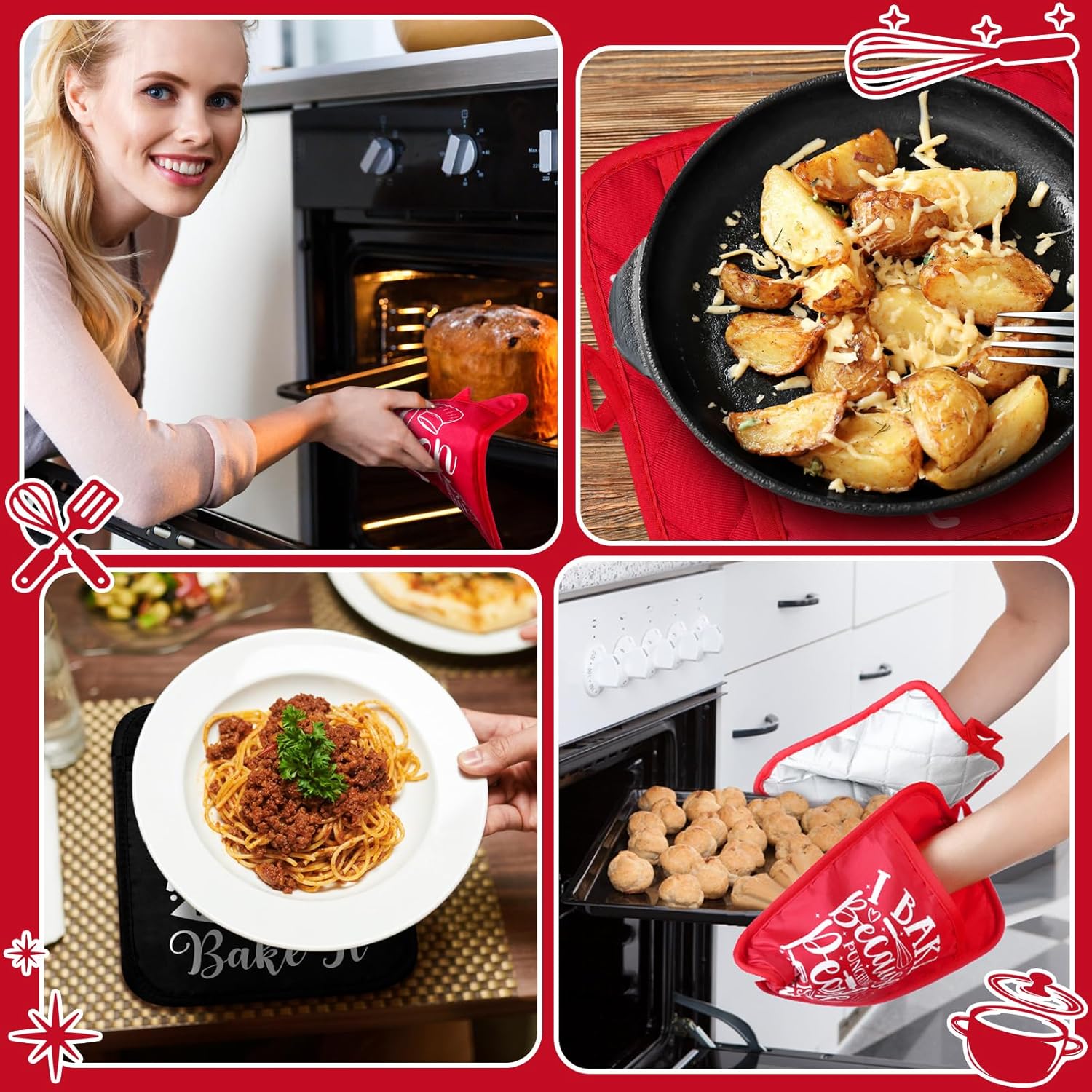 12 Pcs Funny Kitchen Pot Holders with Pocket for Baking and Beyond