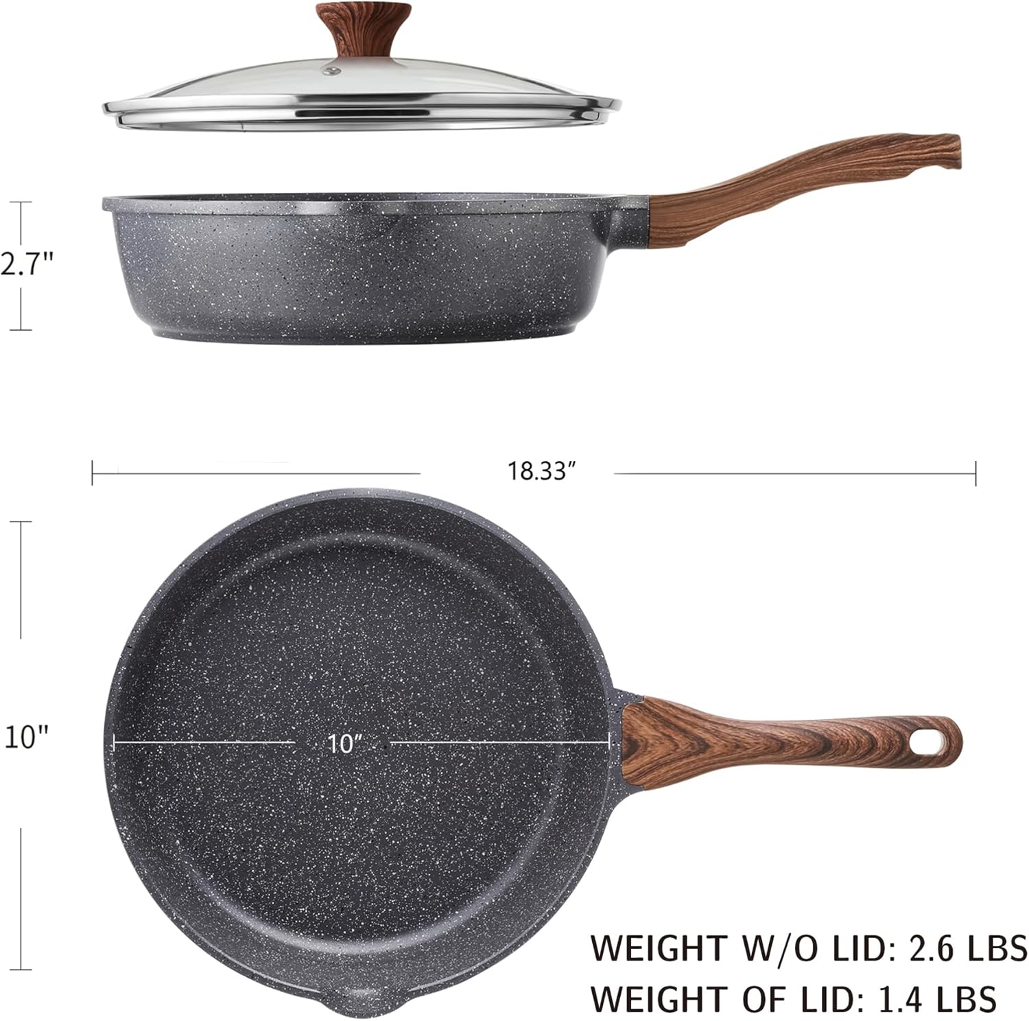 SENSARTE Nonstick Saut Pan with Lid 10-Inch