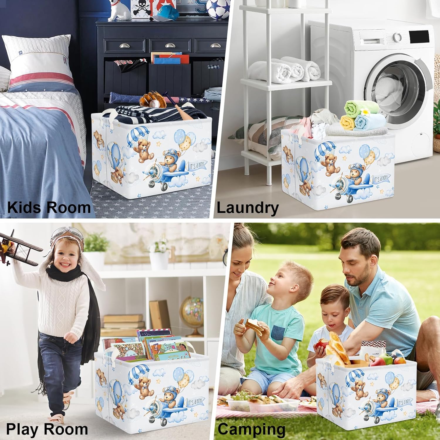 Clastyle 36L Blue Pilot Bear Boy Collapsible Storage Basket