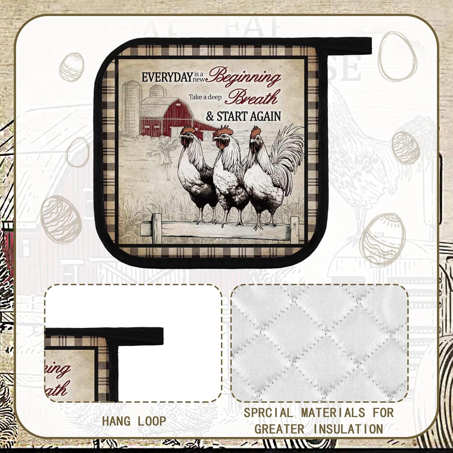 Bencailor 12 Pcs Farmhouse Rooster Potholders and Oven Mitts