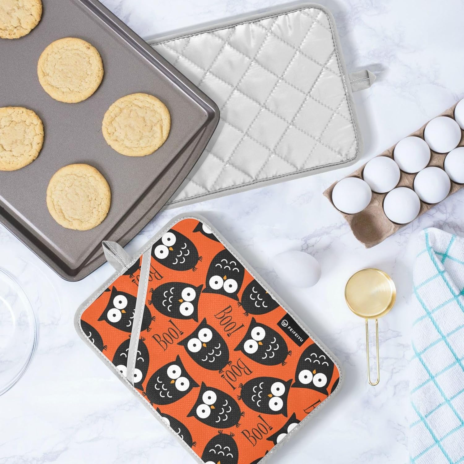 Halloween Owl Potholders 2-Piece Set with Pockets Heat Resistant