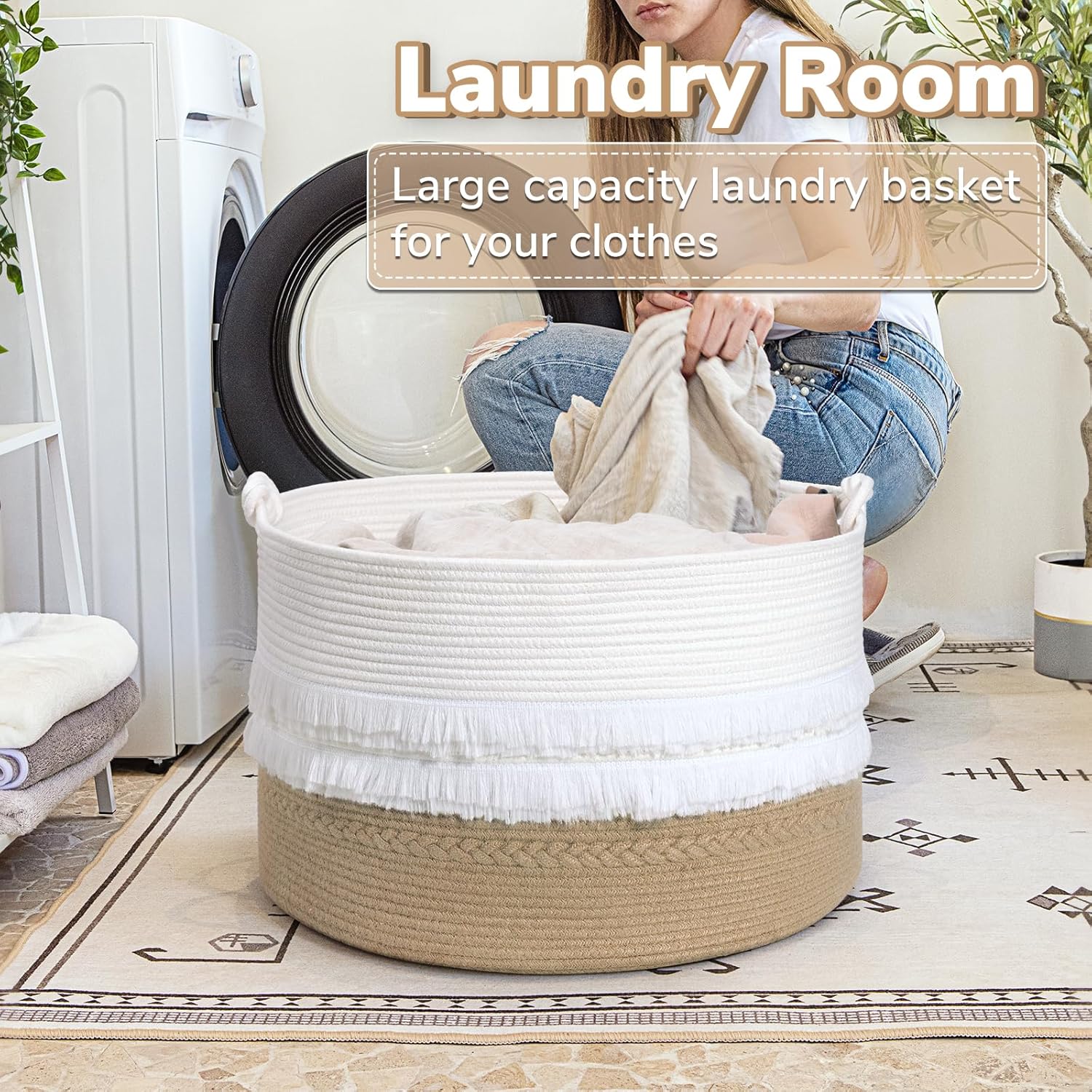 CherryNow Large Wicker Laundry Basket for Home
