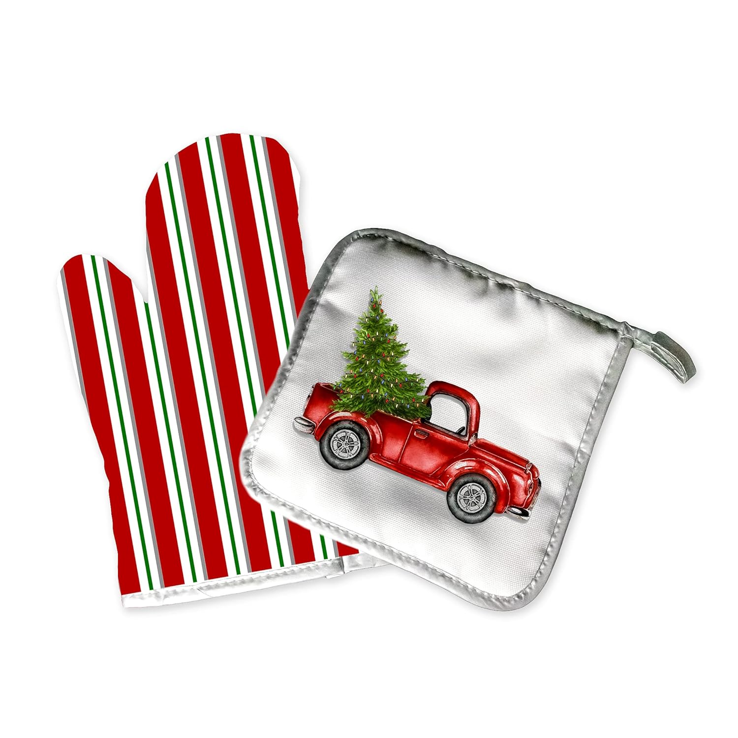 Handmade Red Truck Oven Mitt Set for Christmas