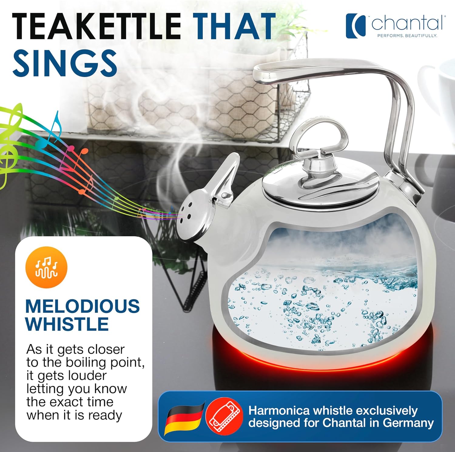 Chantal Classic Teakettle Pure Heat Ergonomic Design 18 qt