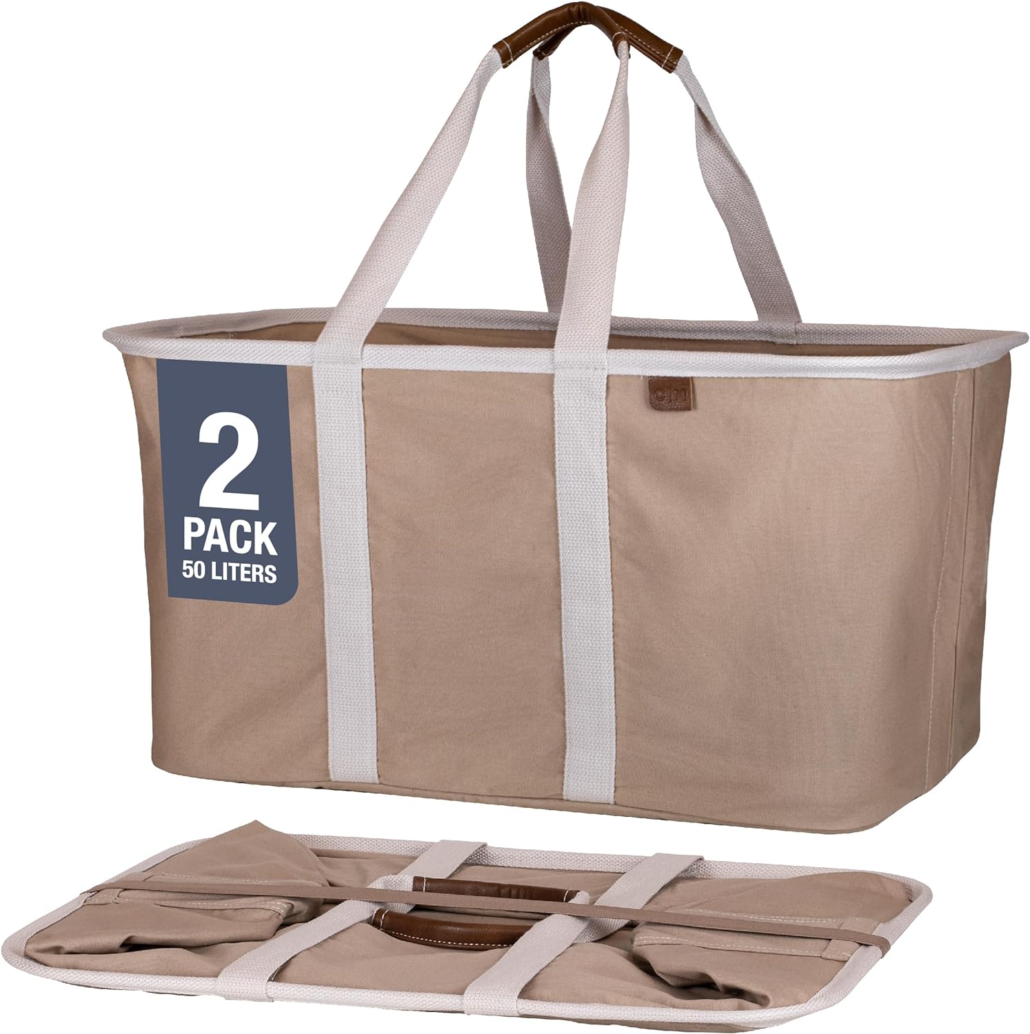 CleverMade Collapsible Laundry Tote LUXE Mocha 2PK - 50L 13 Gal