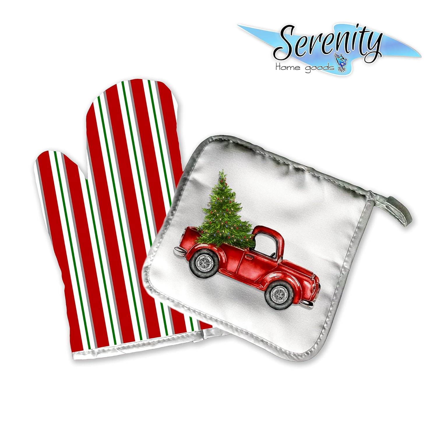 Handmade Red Truck Oven Mitt Set for Christmas