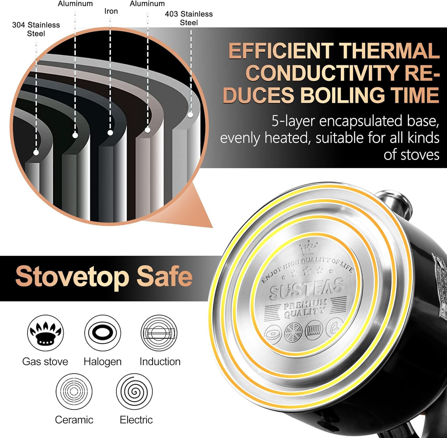 SUSTEAS Ergonomic 188 Stainless Steel Coffee Pot