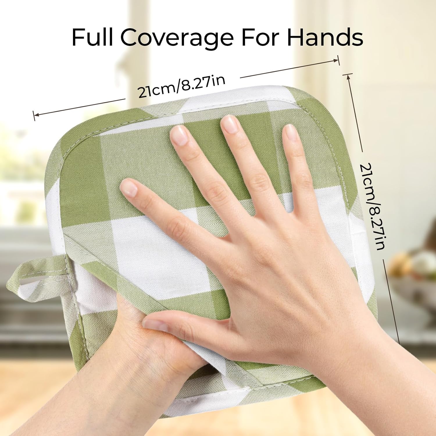 BontHee Heat-Resistant Potholders 2PK Green Plaid Design Kitchen Essential