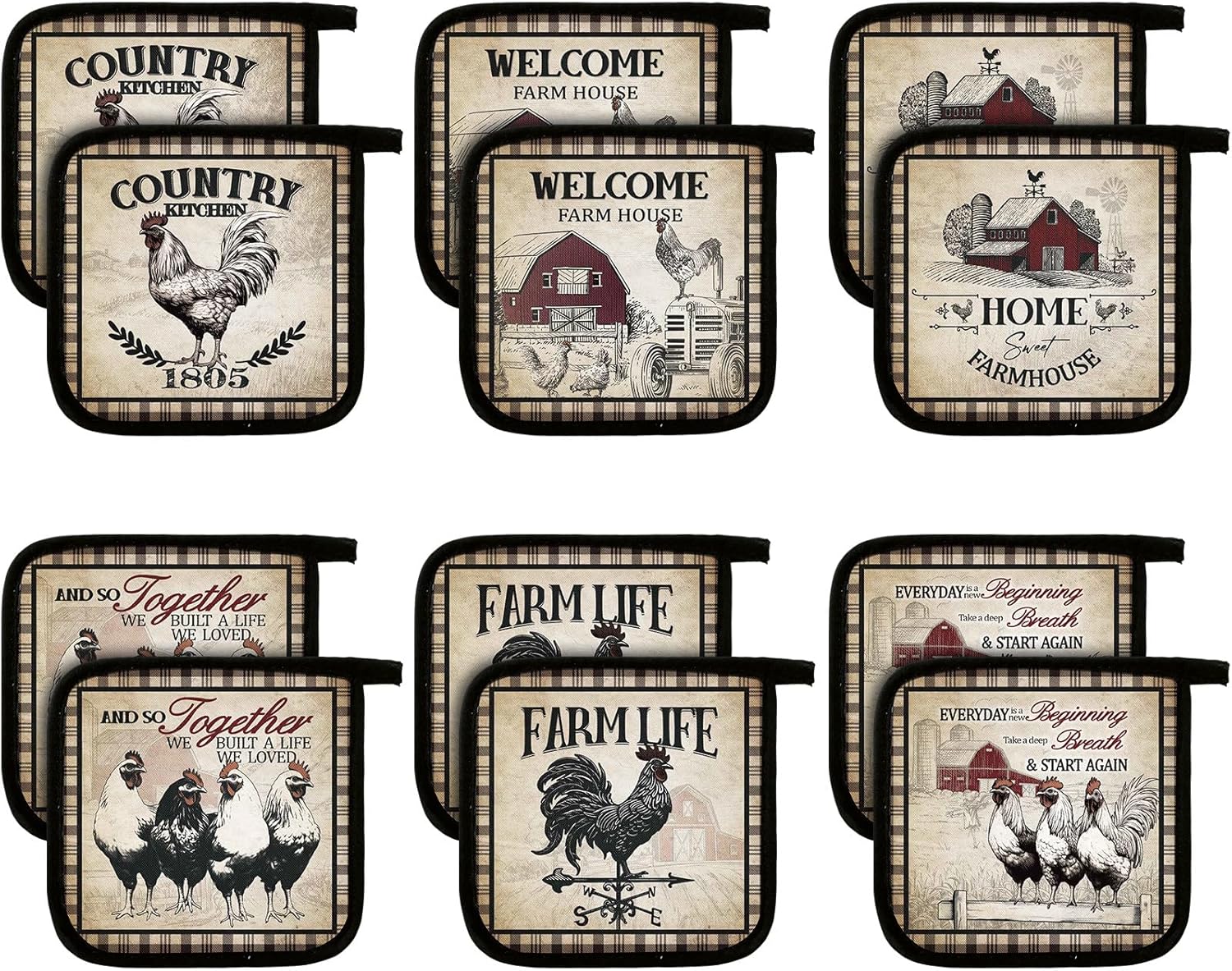 Bencailor 12 Pcs Farmhouse Rooster Potholders and Oven Mitts