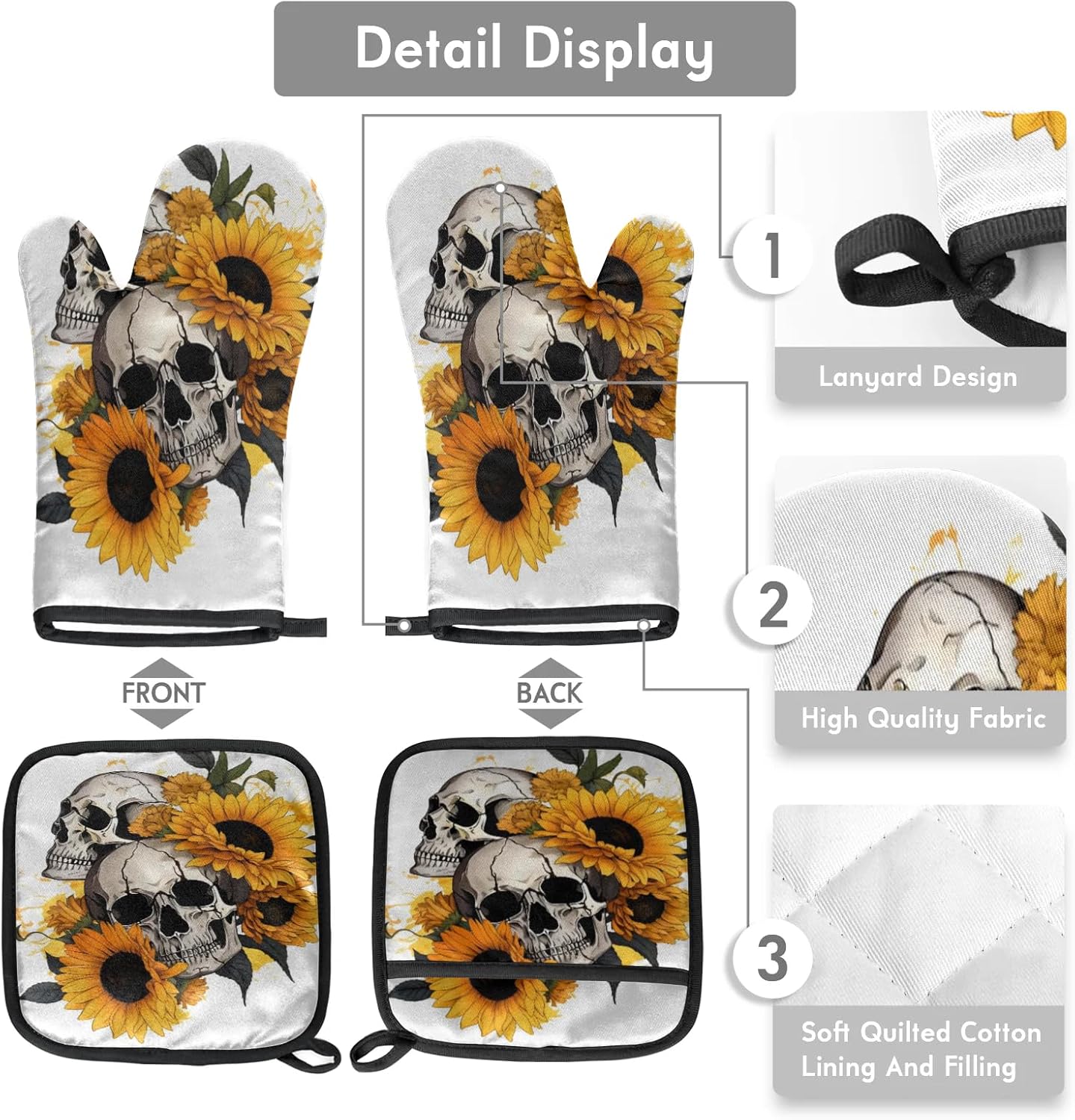 Sunflowers Skull Oven Mitt Set