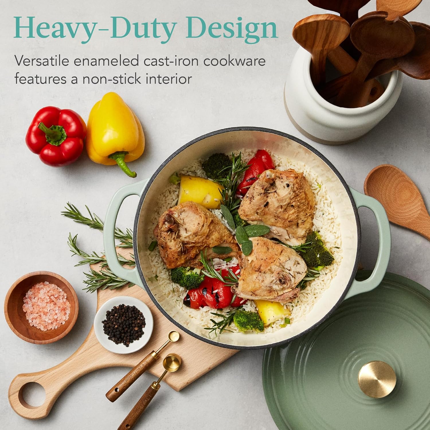 6 Quart Cast-Iron Dutch Oven - Sage Green