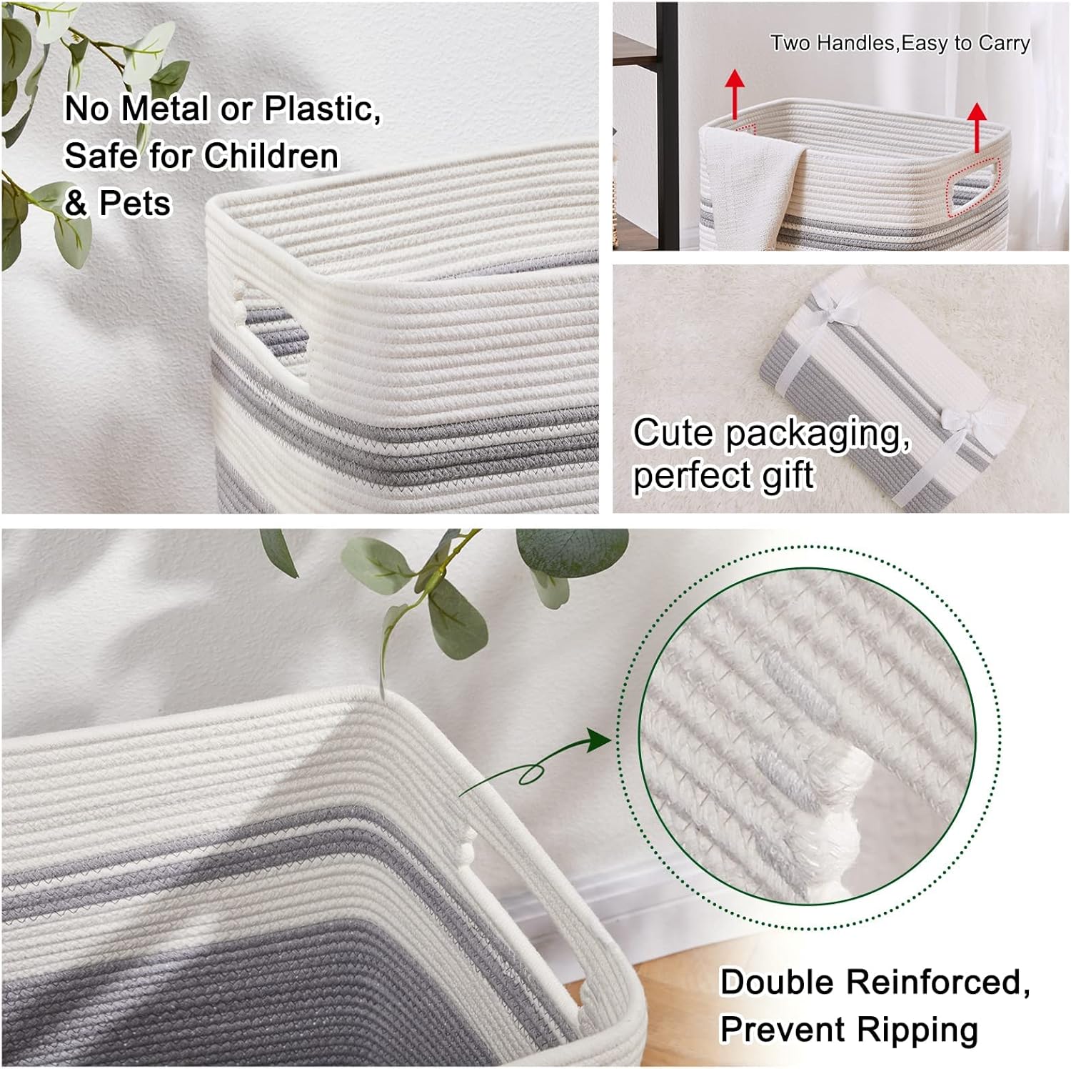 OIAHOMY 91L Laundry Hamper Collapsible Cotton Rope Basket - Grey