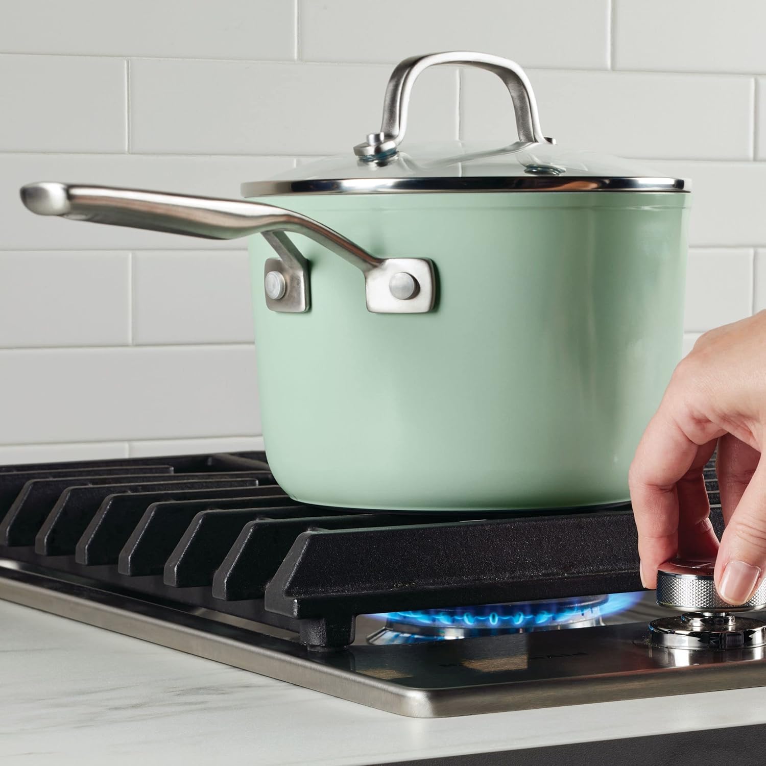 KitchenAid Hard Anodized Ceramic Nonstick 3 Quart Sauce Pan with Lid Pistachio