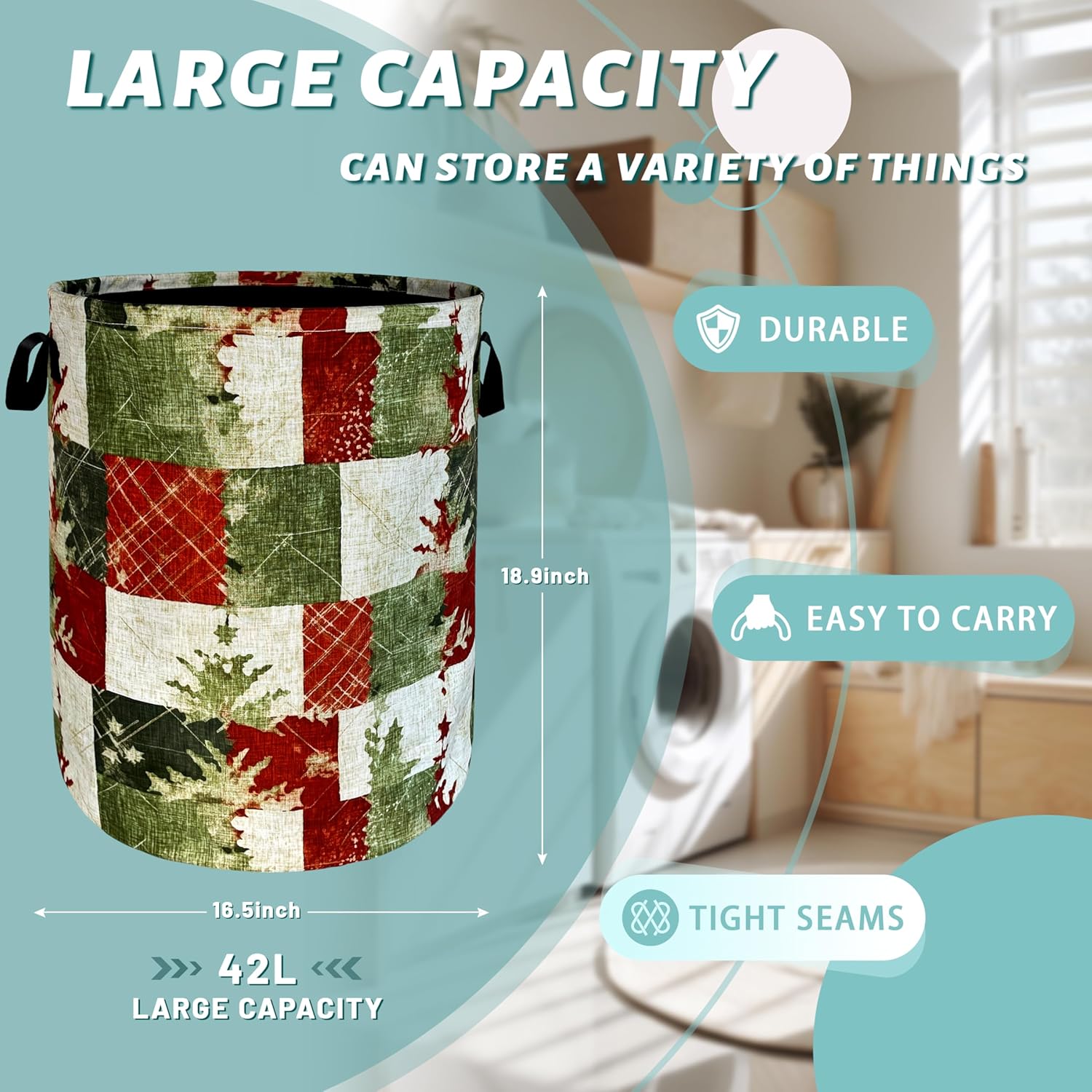 Christmas Laundry Basket with Tree Print Foldable Oxford Tote Bag