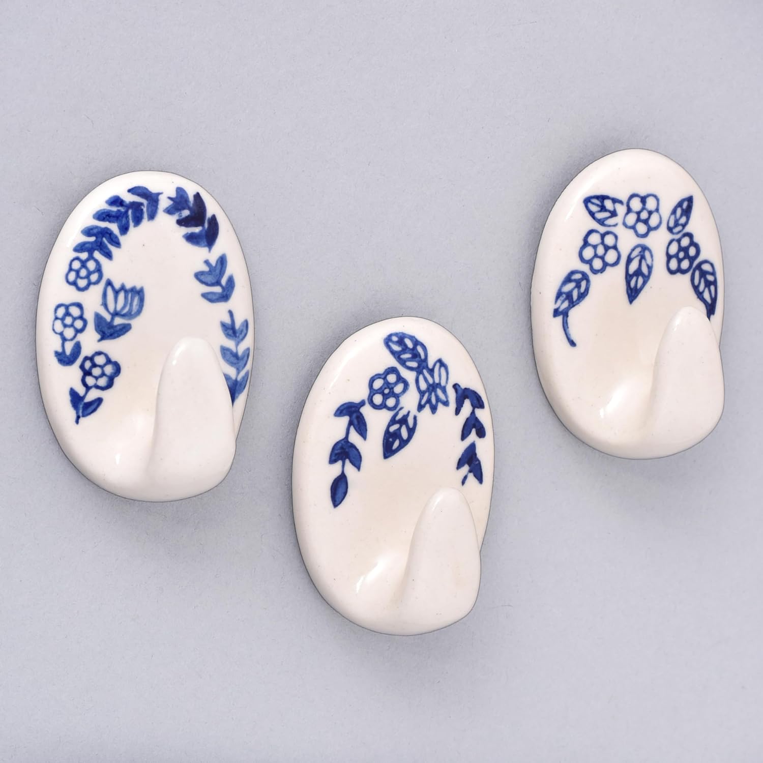 3 Hooks 6 Strips - White Blue Coats Towels Hanging Hook