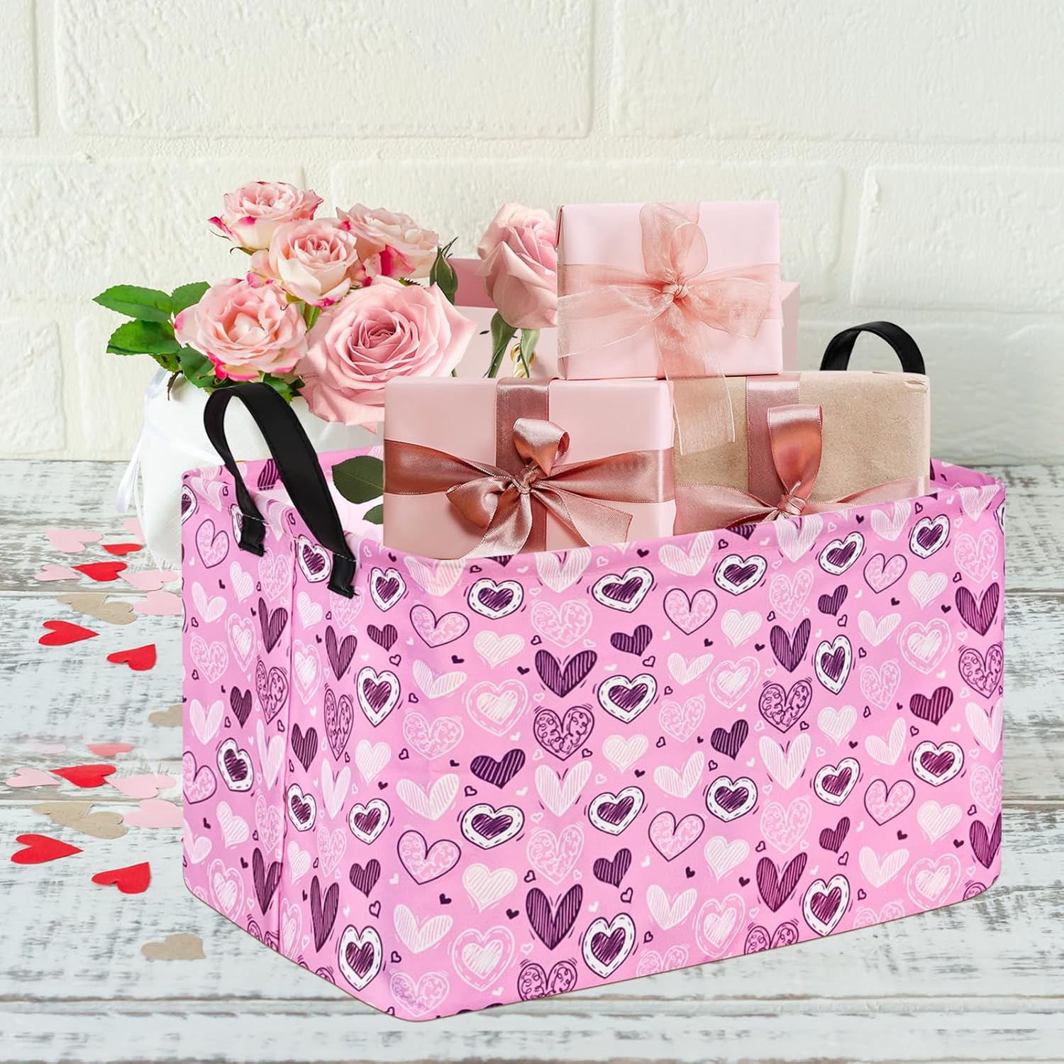 ACMUUNI Pink Heart Storage Basket for Kids and Laundry
