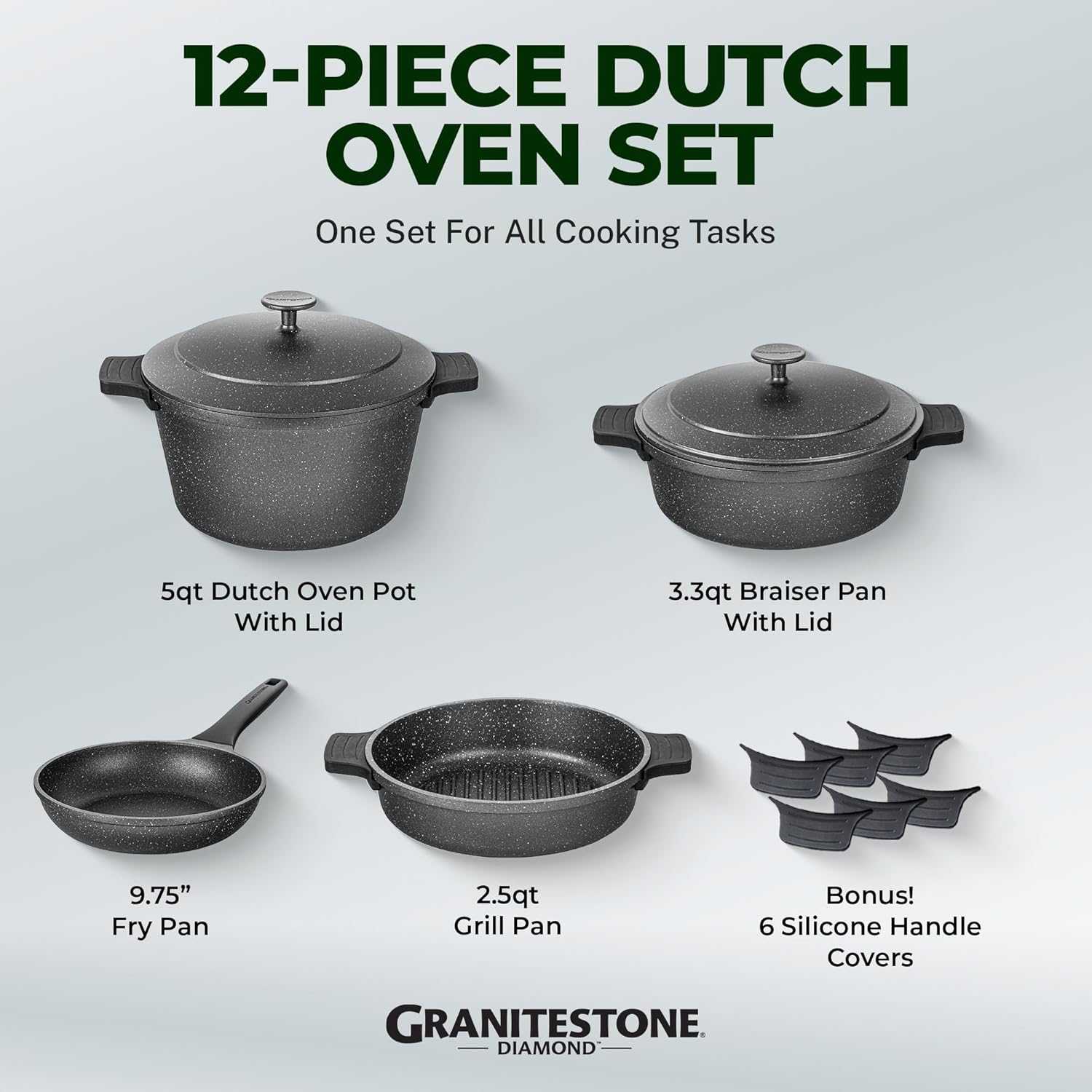 granitestone black 12 pc warming Dutch Ovens set