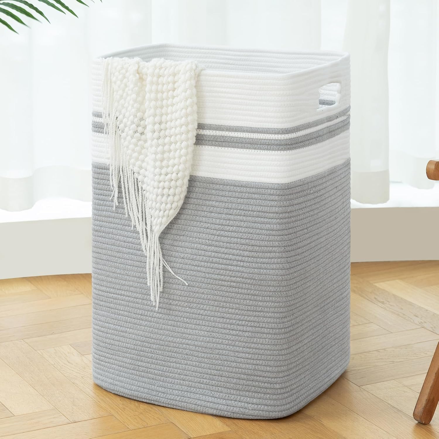 OIAHOMY 91L Laundry Hamper Collapsible Cotton Rope Basket - Grey