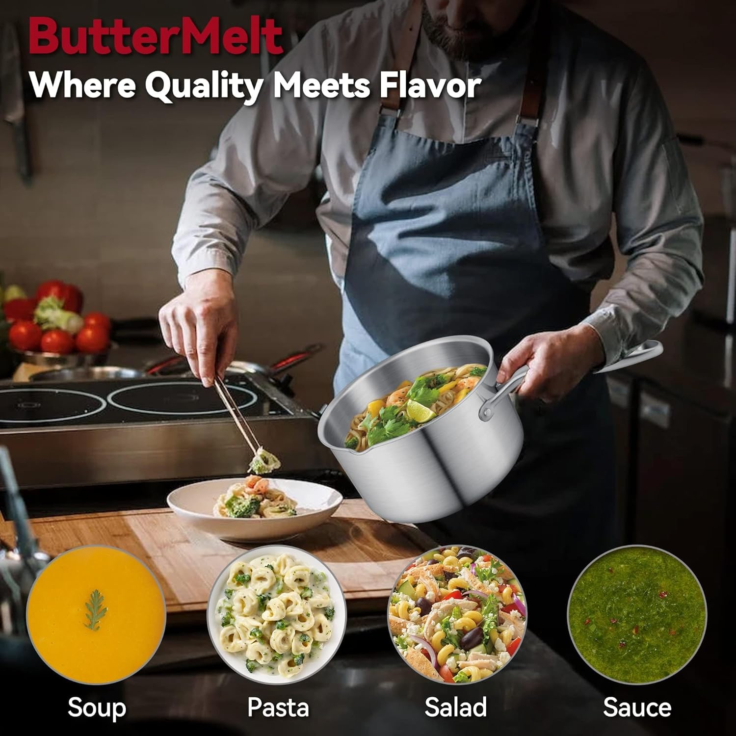 15 Quart Stainless Steel Saucepan with Steamer Basket