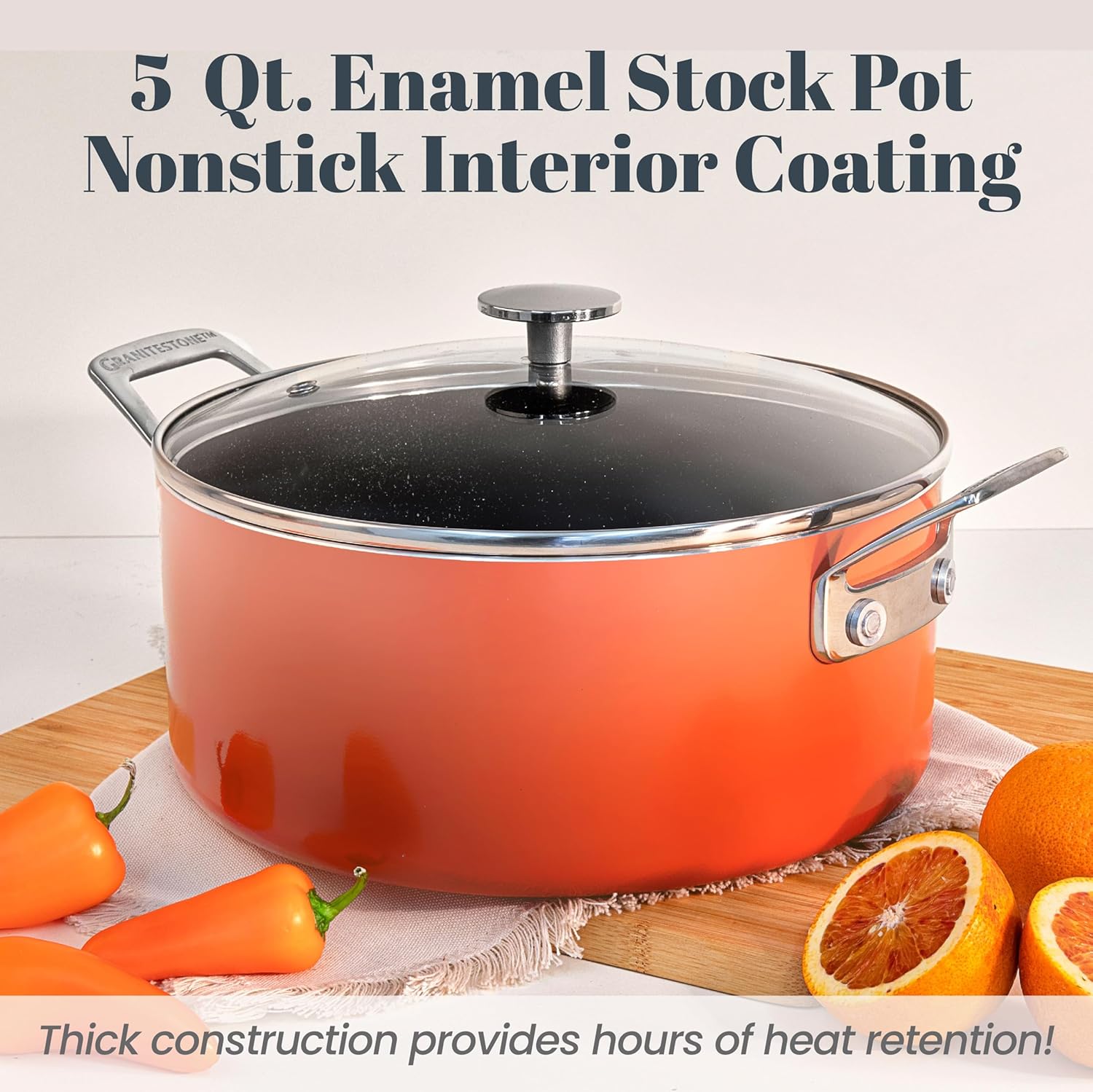 Granitestone 5 Qt Enamel Nonstick Stock Pot with Lid