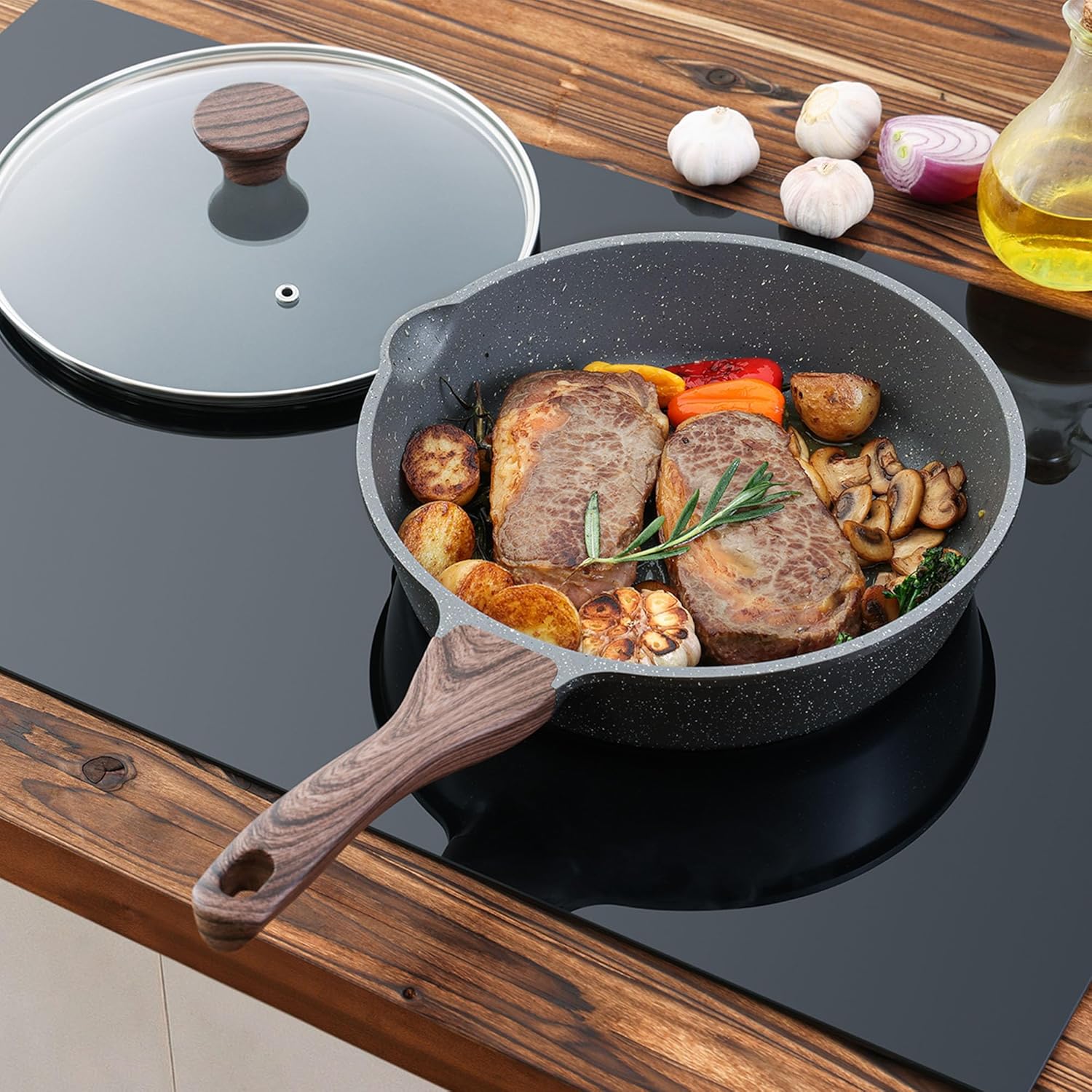 SENSARTE Nonstick Saut Pan with Lid 10-Inch