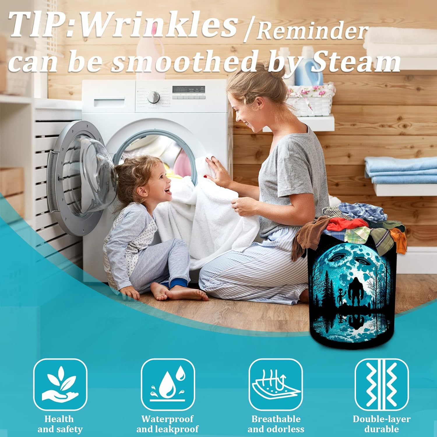 Bigfoot and Alien Laundry Basket 157x196 Foldable Waterproof Hamper
