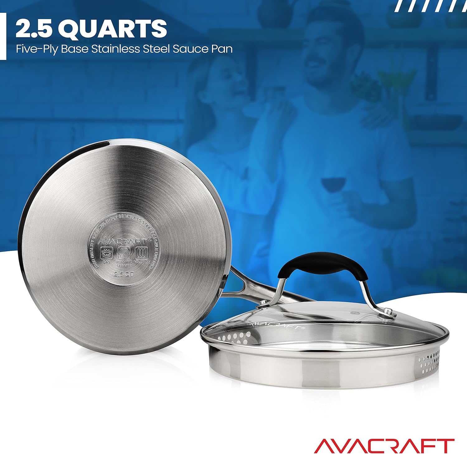 AVACRAFT 25 Quart Saucepan with Glass Lid and Spouts