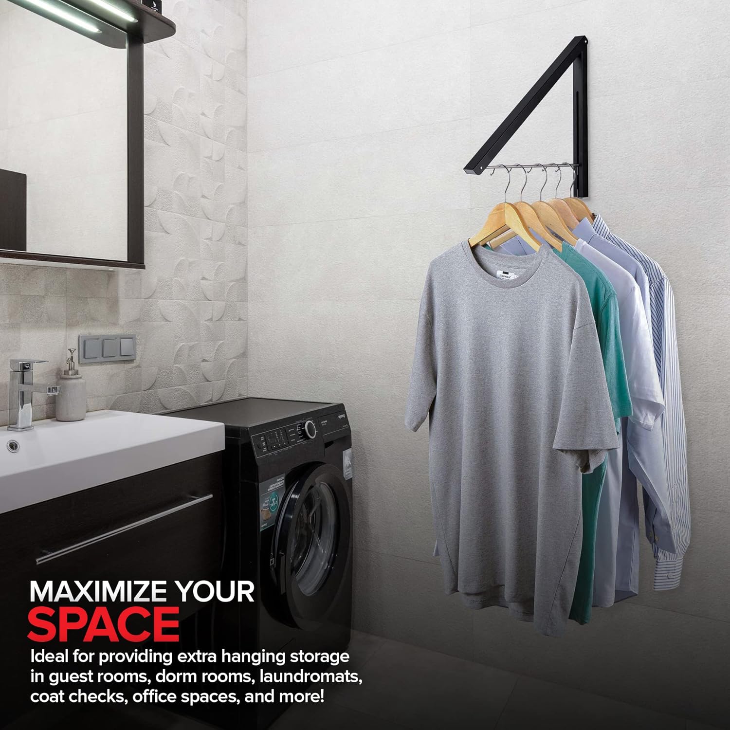 Wall-Mounted Single Foldable Clothes Rack Black