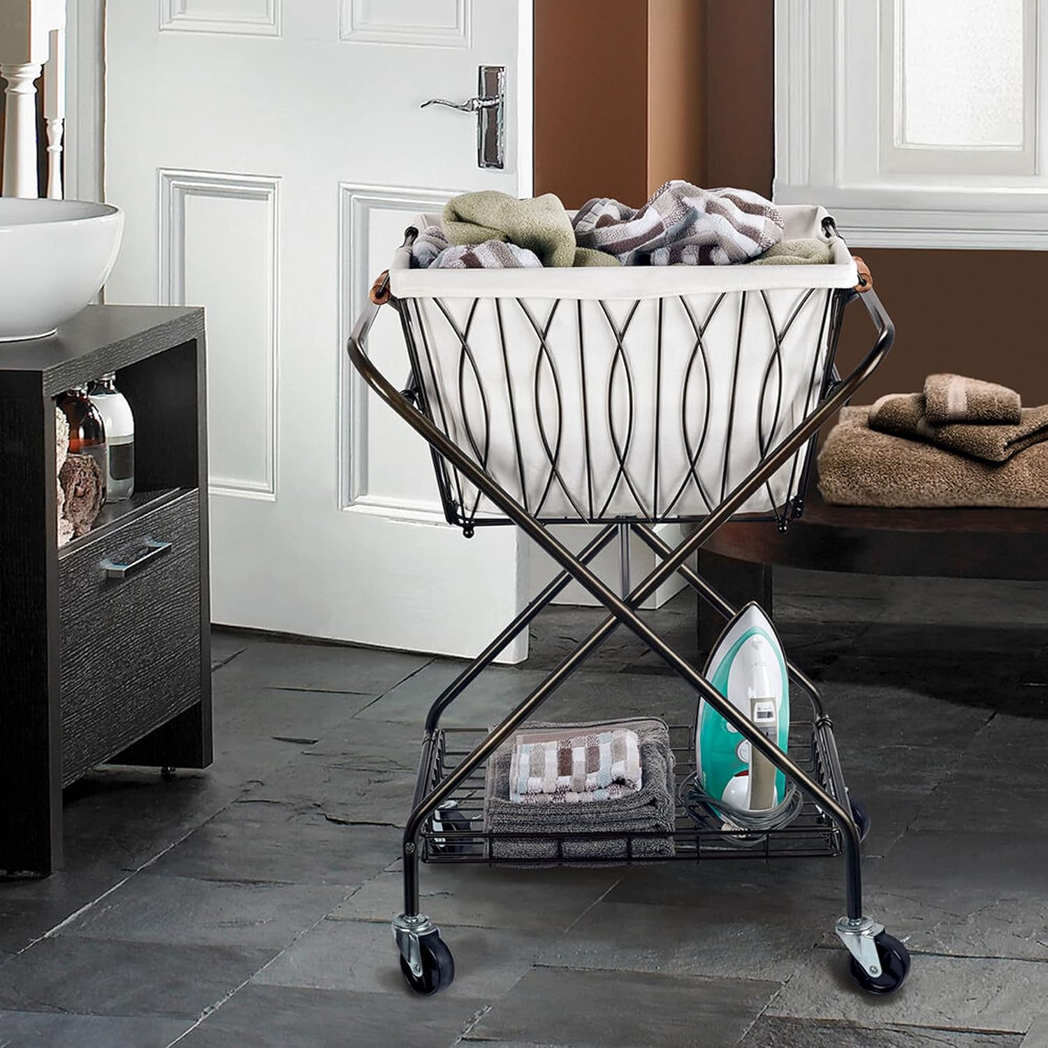 Verona Collapsible Laundry Cart with Basket Black Large 1