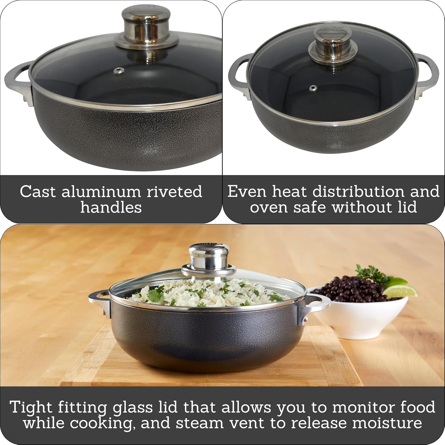 IMUSA 32Qt Nonstick Charcoal Dutch Oven with Glass Lid