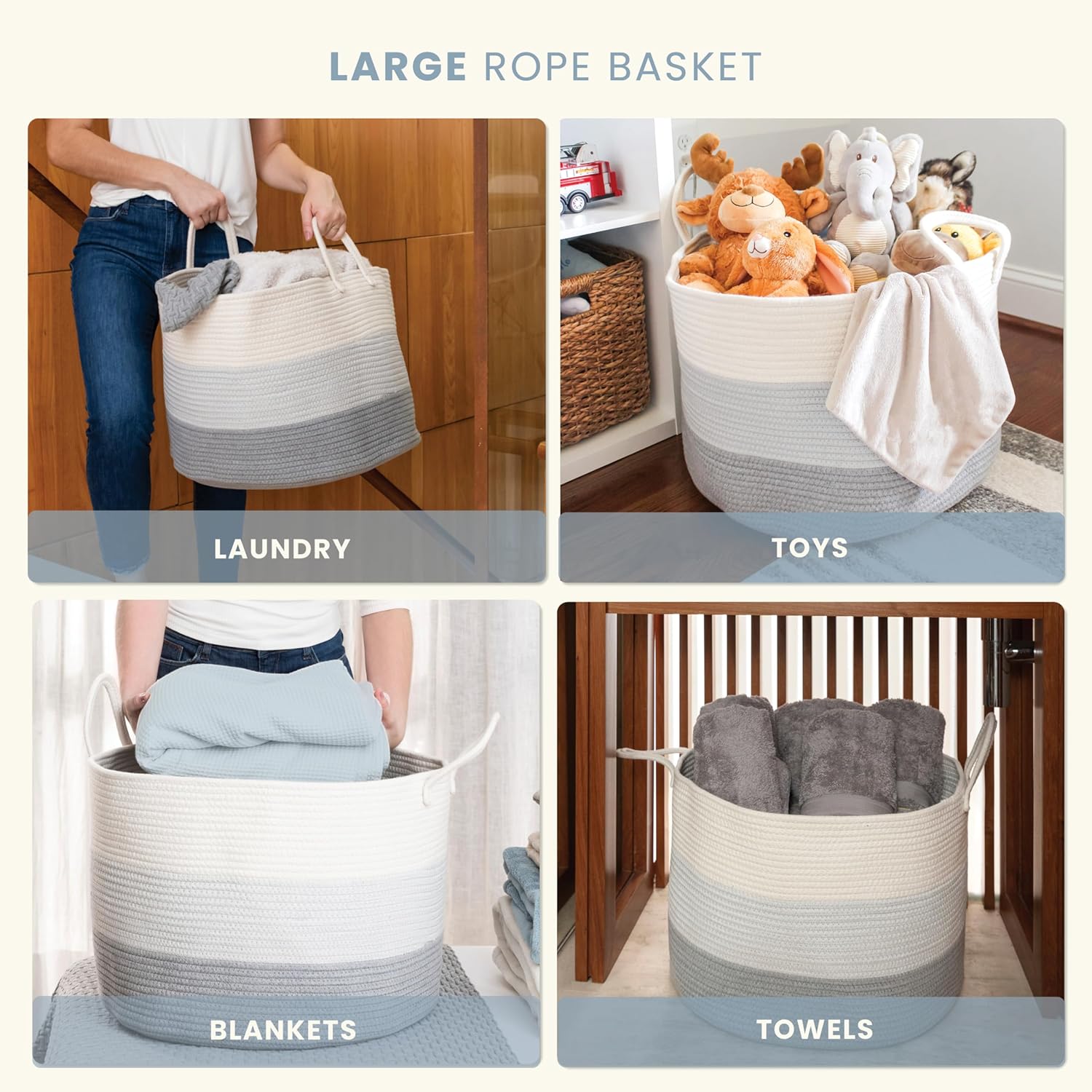 OrganiHaus Gray Extra Large Storage Basket for Blankets