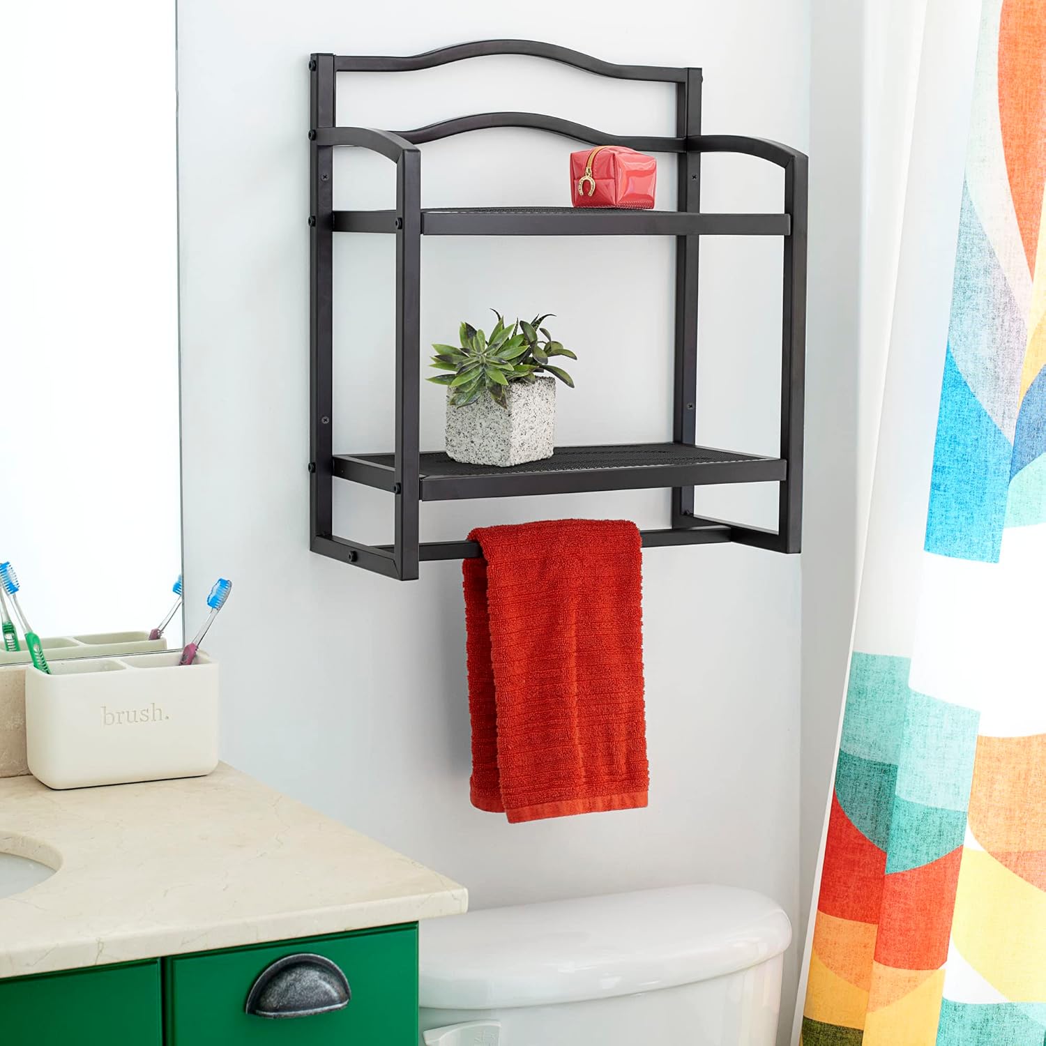 Household Essentials 2-Tier Metal Wall Mount Bathroom Storage Rack Espresso Brown