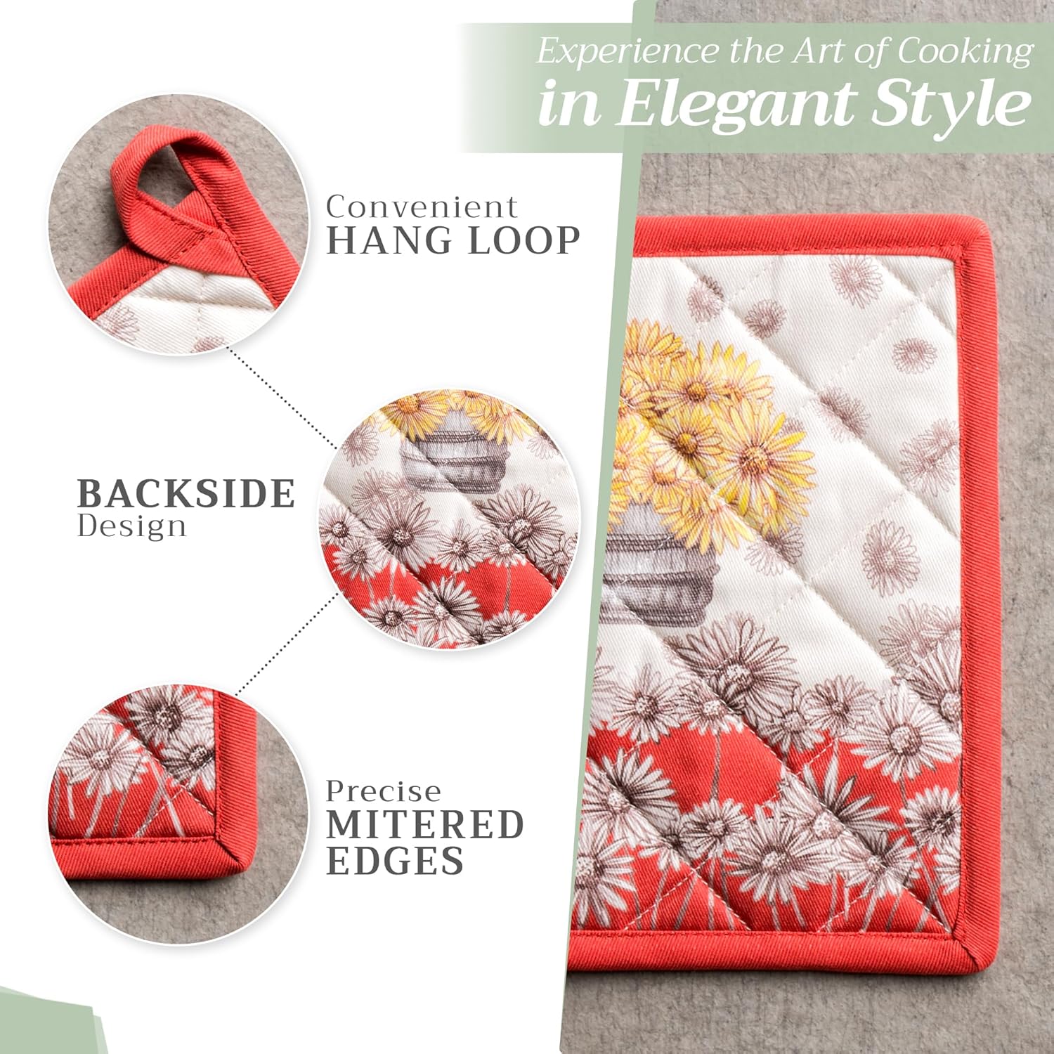 8x8 Heat-Resistant Cotton Potholder with Loop for Kitchen Use
