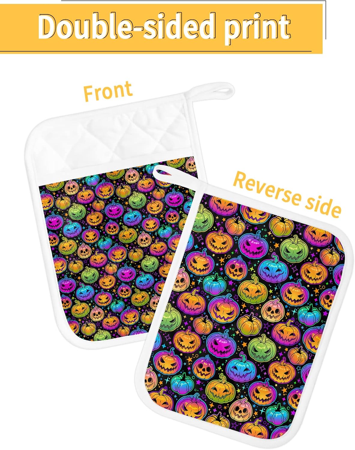 5 Piece Halloween Rainbow Pumpkin Potholders for Kitchen Use - Heat-Resistant Durable