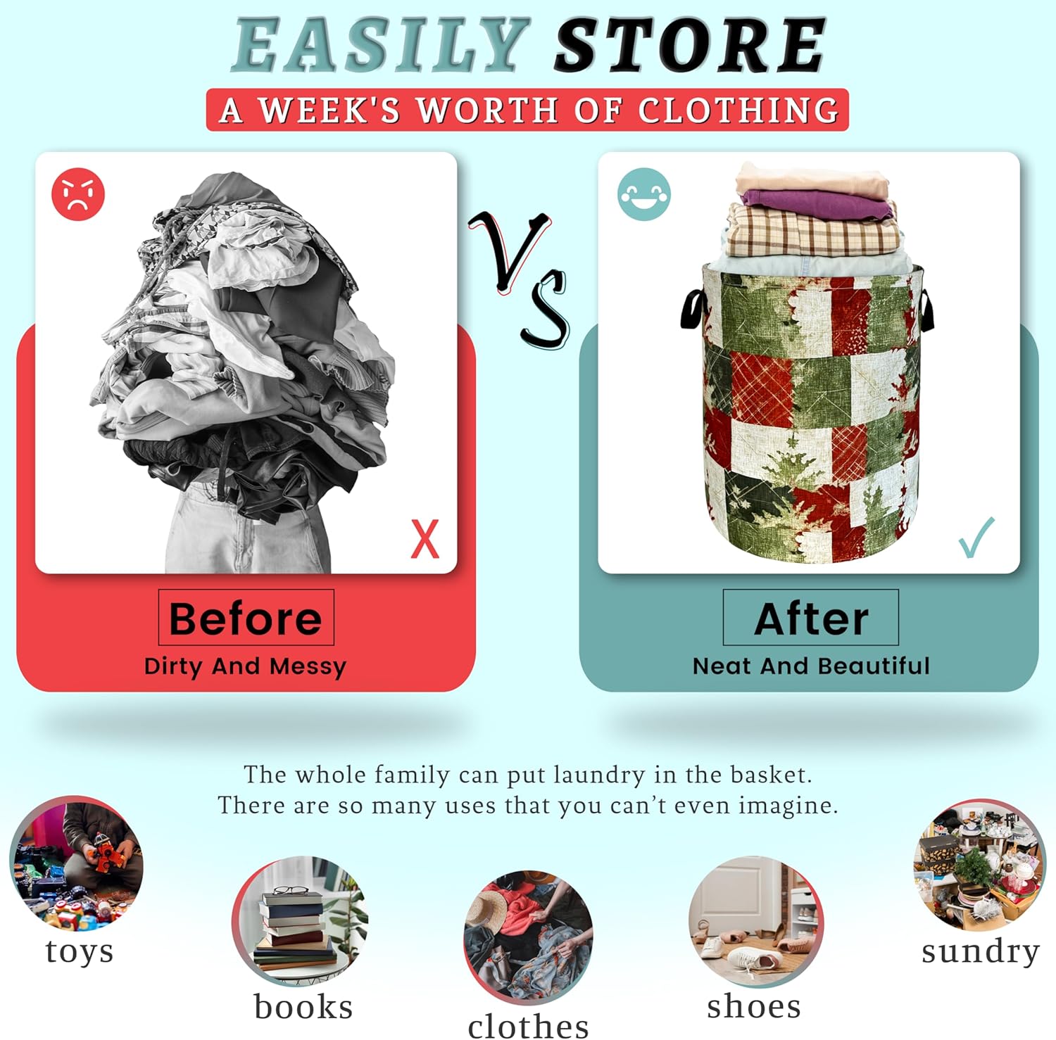 Christmas Laundry Basket with Tree Print Foldable Oxford Tote Bag