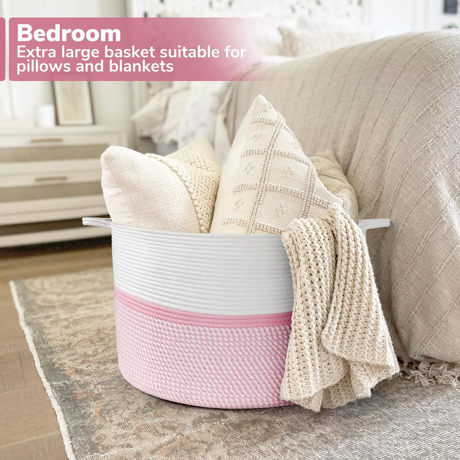 Chicvita XXL Cotton Rope Basket Pink - Keep Everything in Sight Style