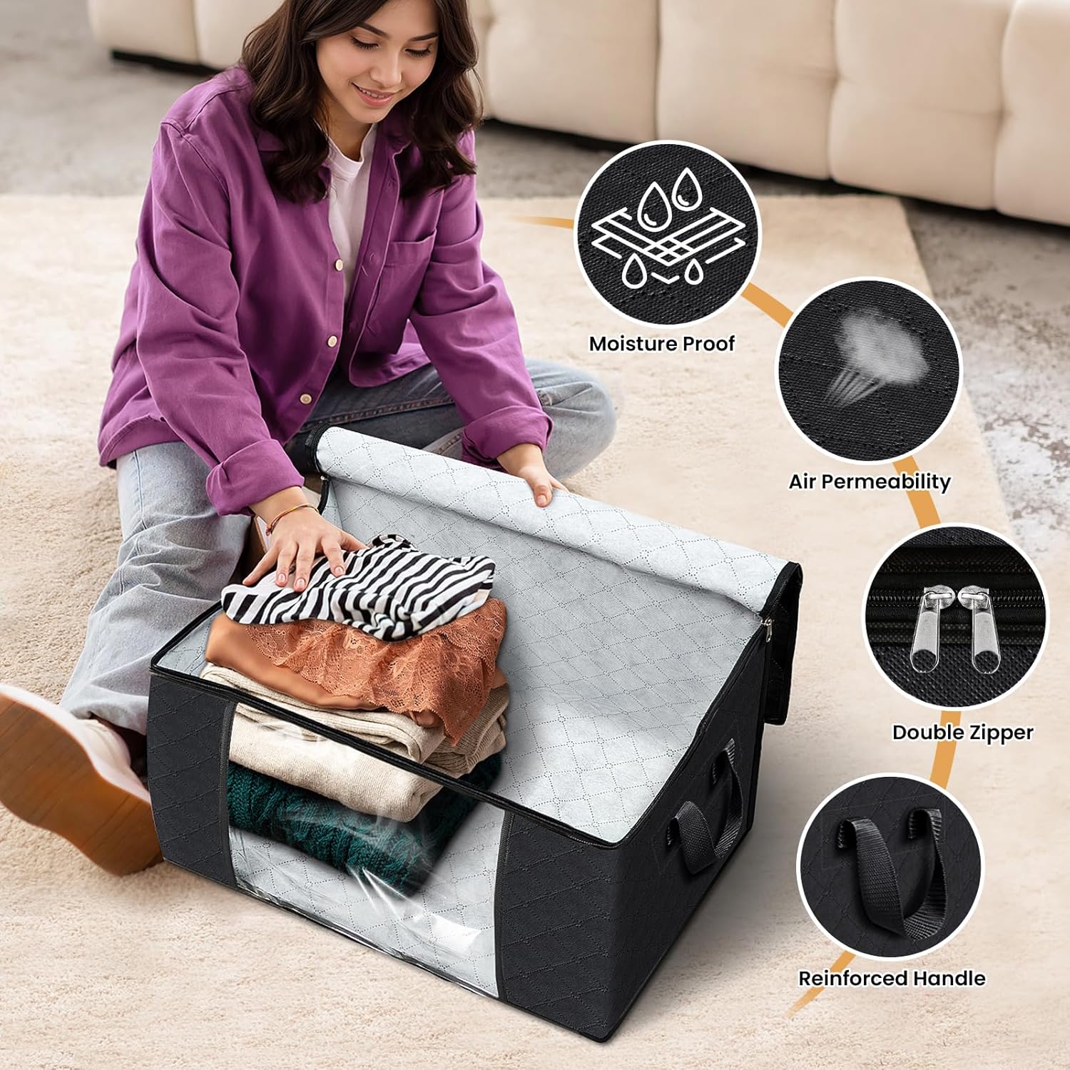 6 Pack Storage Totes - Black