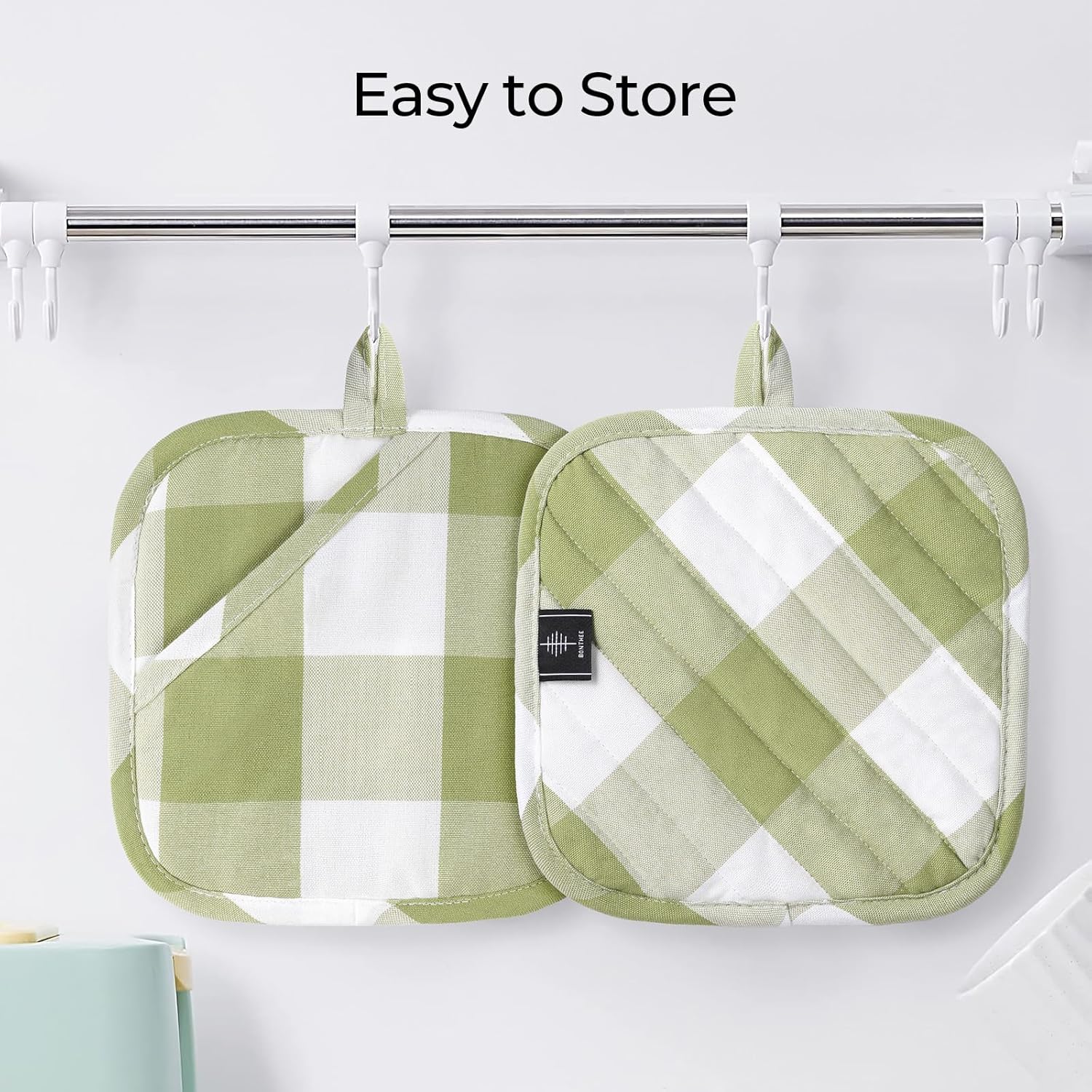 BontHee Heat-Resistant Potholders 2PK Green Plaid Design Kitchen Essential