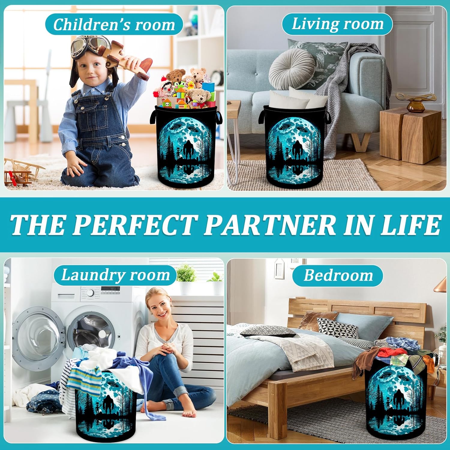 Bigfoot and Alien Laundry Basket 157x196 Foldable Waterproof Hamper