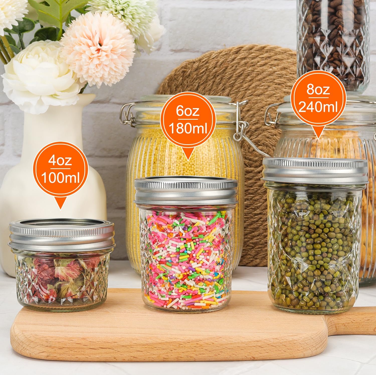 CycleMore Mason Jars 8 oz 24 Pack Canning Set