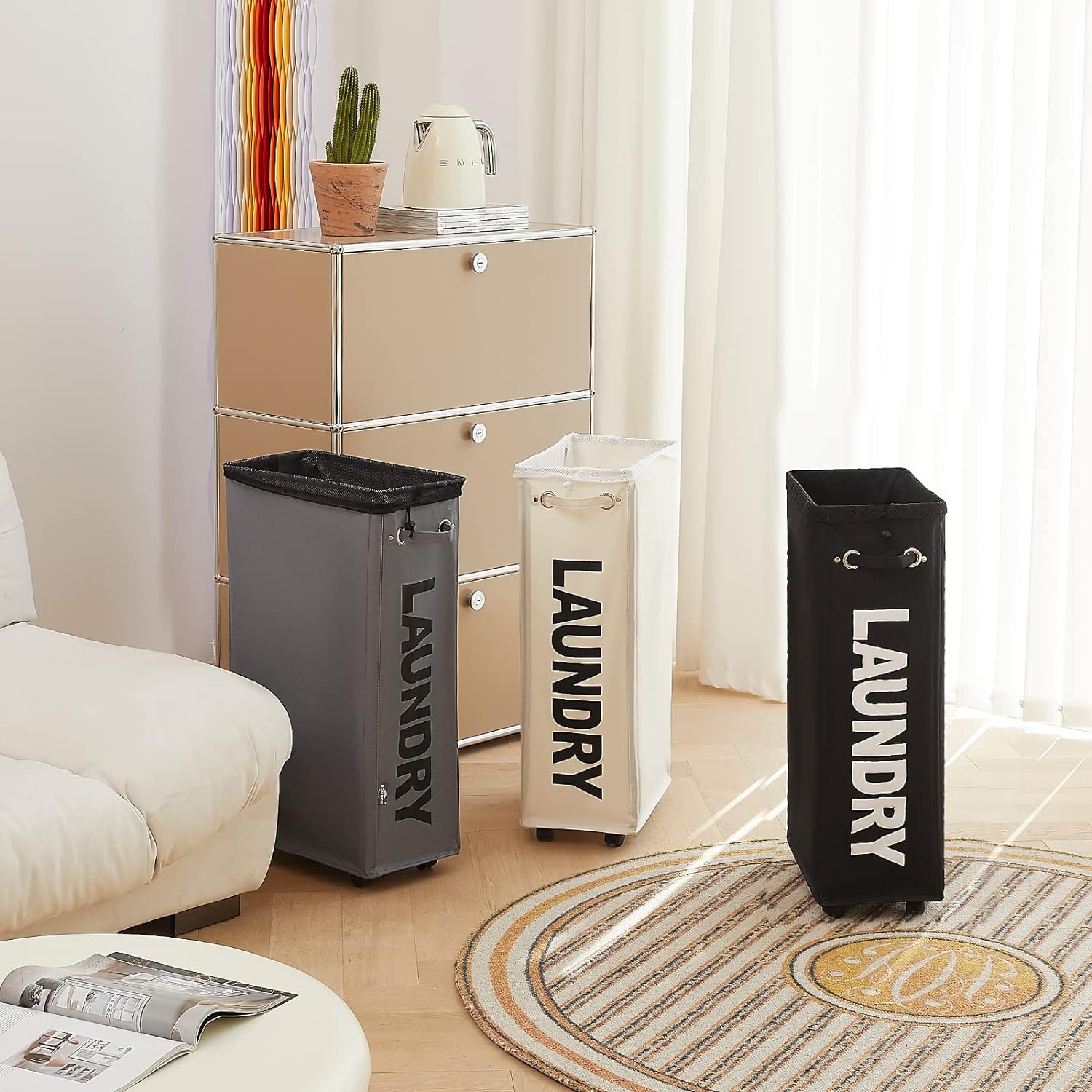 Ultra Portable 29-Inch Slim Laundry Hamper with Wheels Black