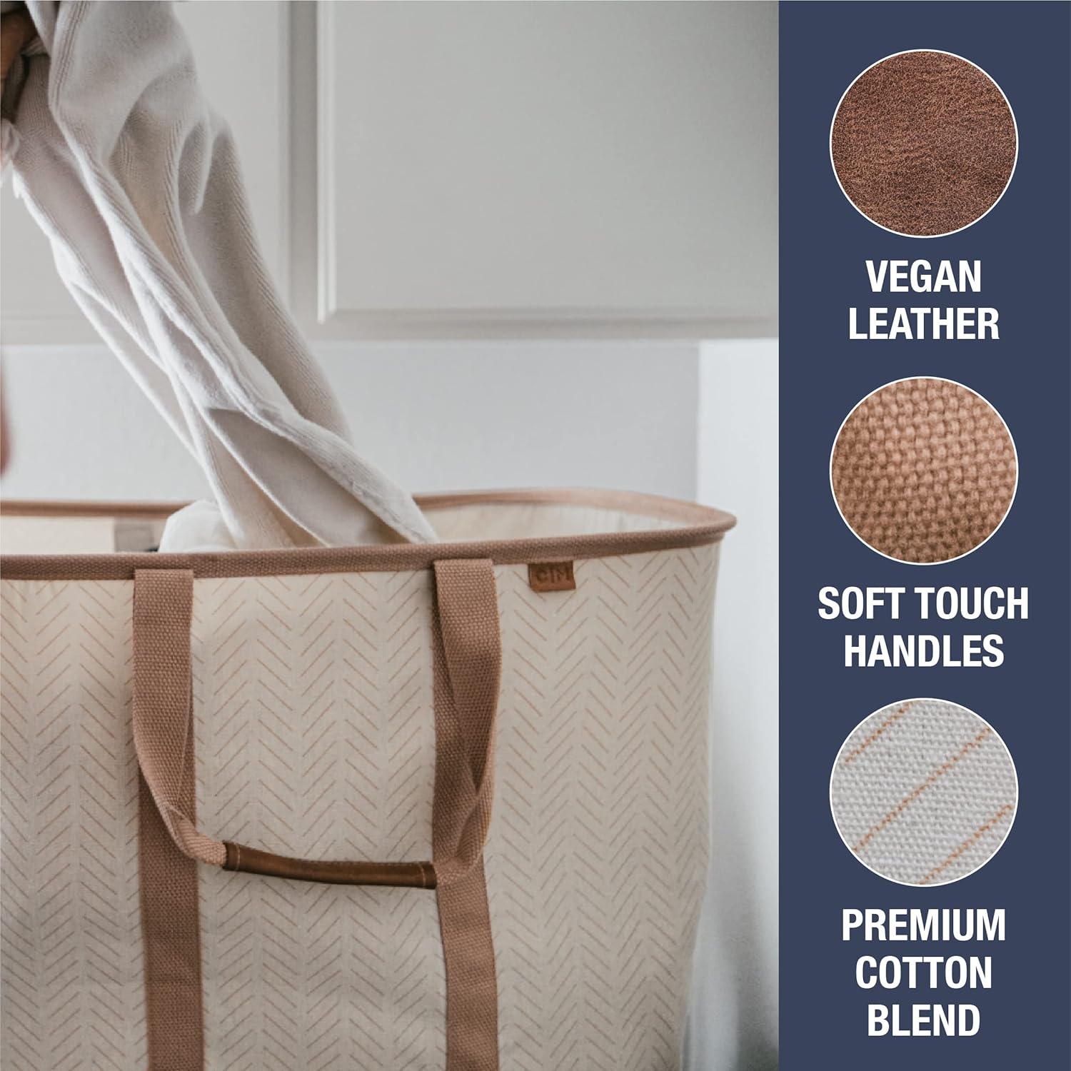 CleverMade Collapsible Laundry Tote LUXE Mocha 2PK - 50L 13 Gal