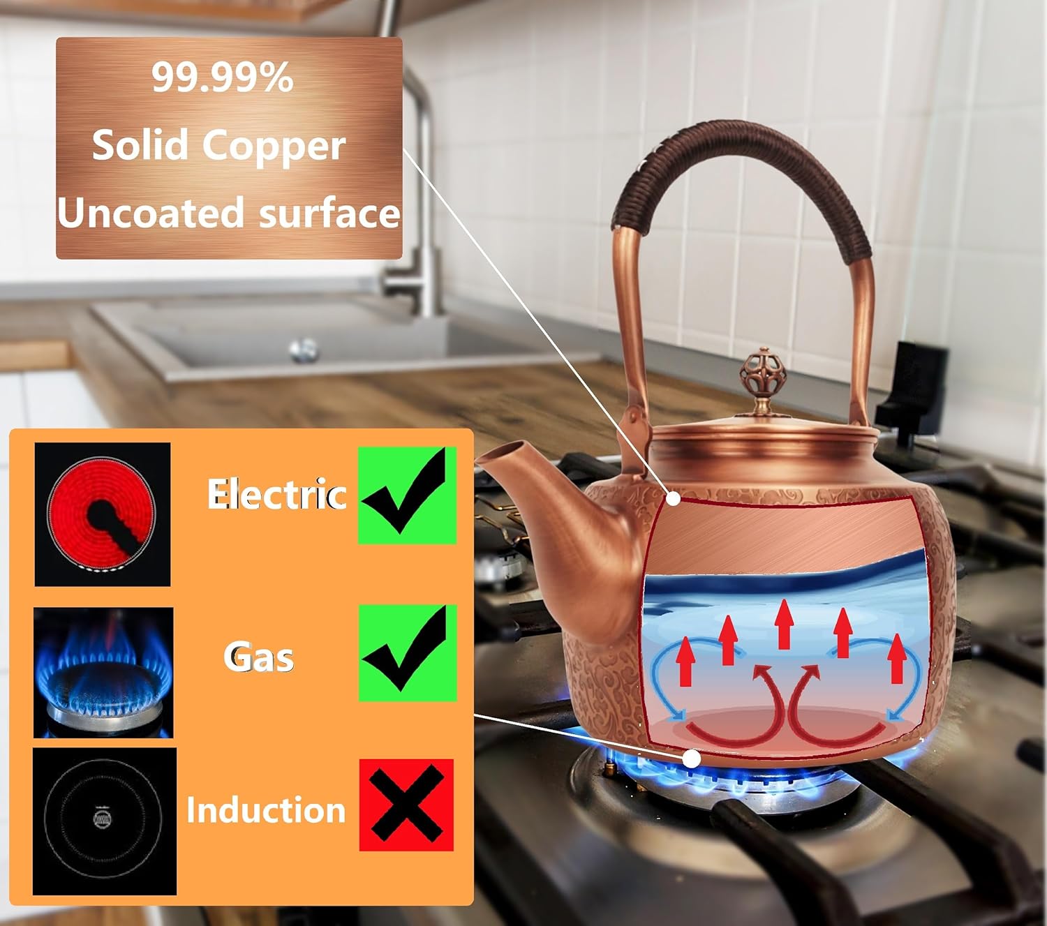 Handmade Copper Kettle for Stove