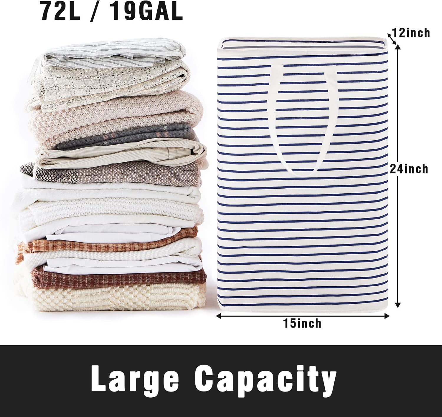 72-L Large Collapsible Laundry Basket Eco-Friendly Freestanding Clothes Hamper