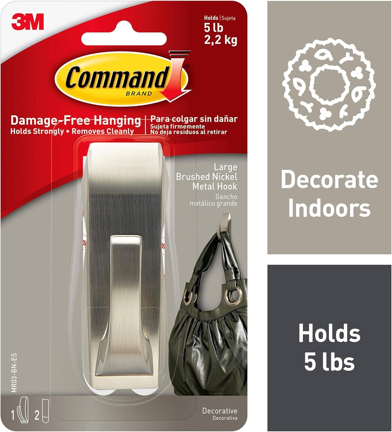 Command Large Modern Metal Hook Brushed Nickel