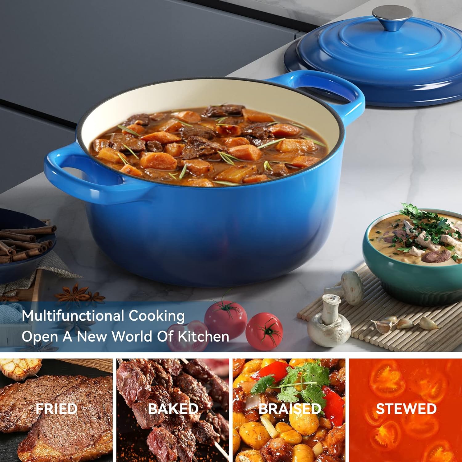 Mierirl 6 QT Cast Iron Dutch Oven Pot with Lid Non-Stick Enameled