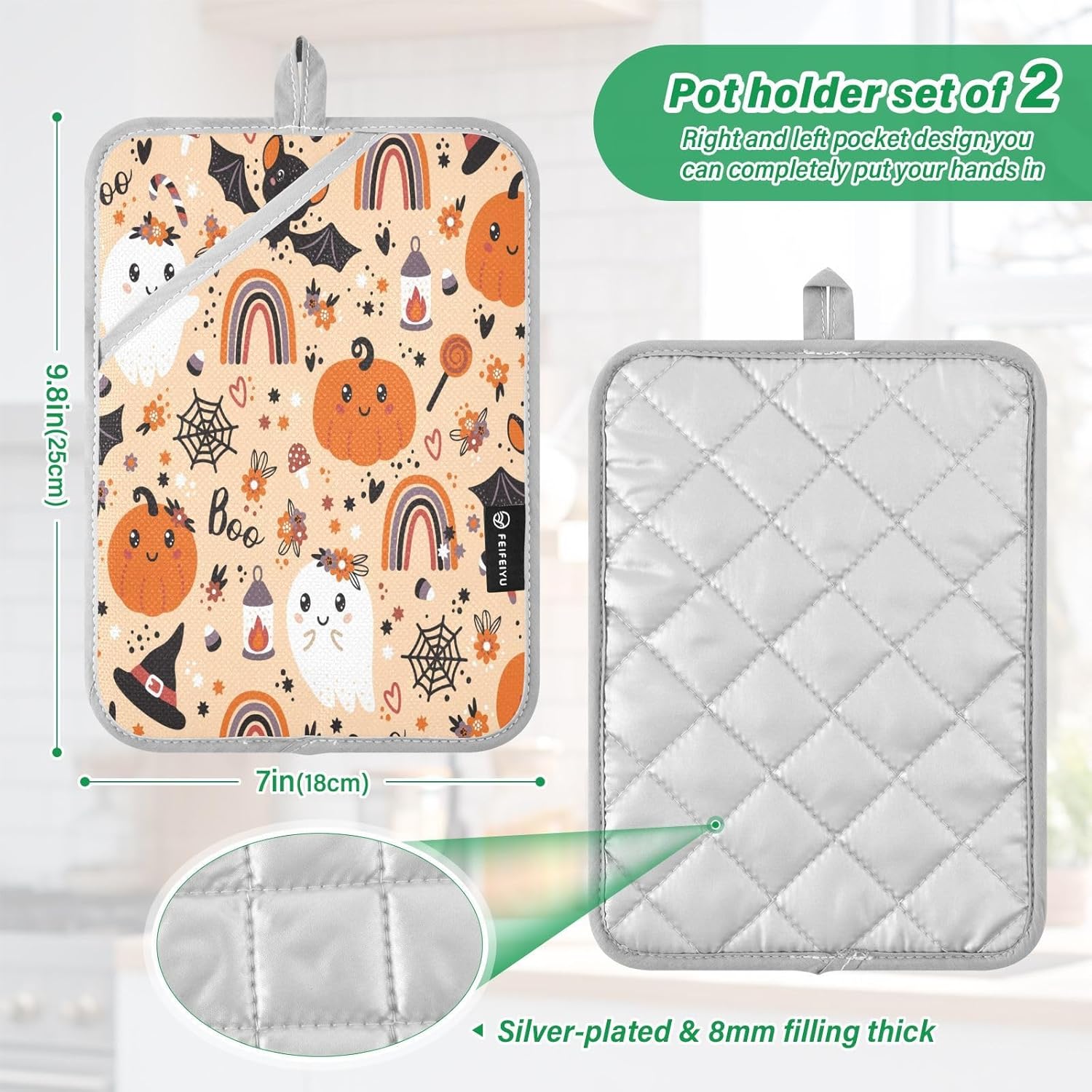 YETTASBIN Halloween Pumpkin Ghost Potholder Set 2 Pack