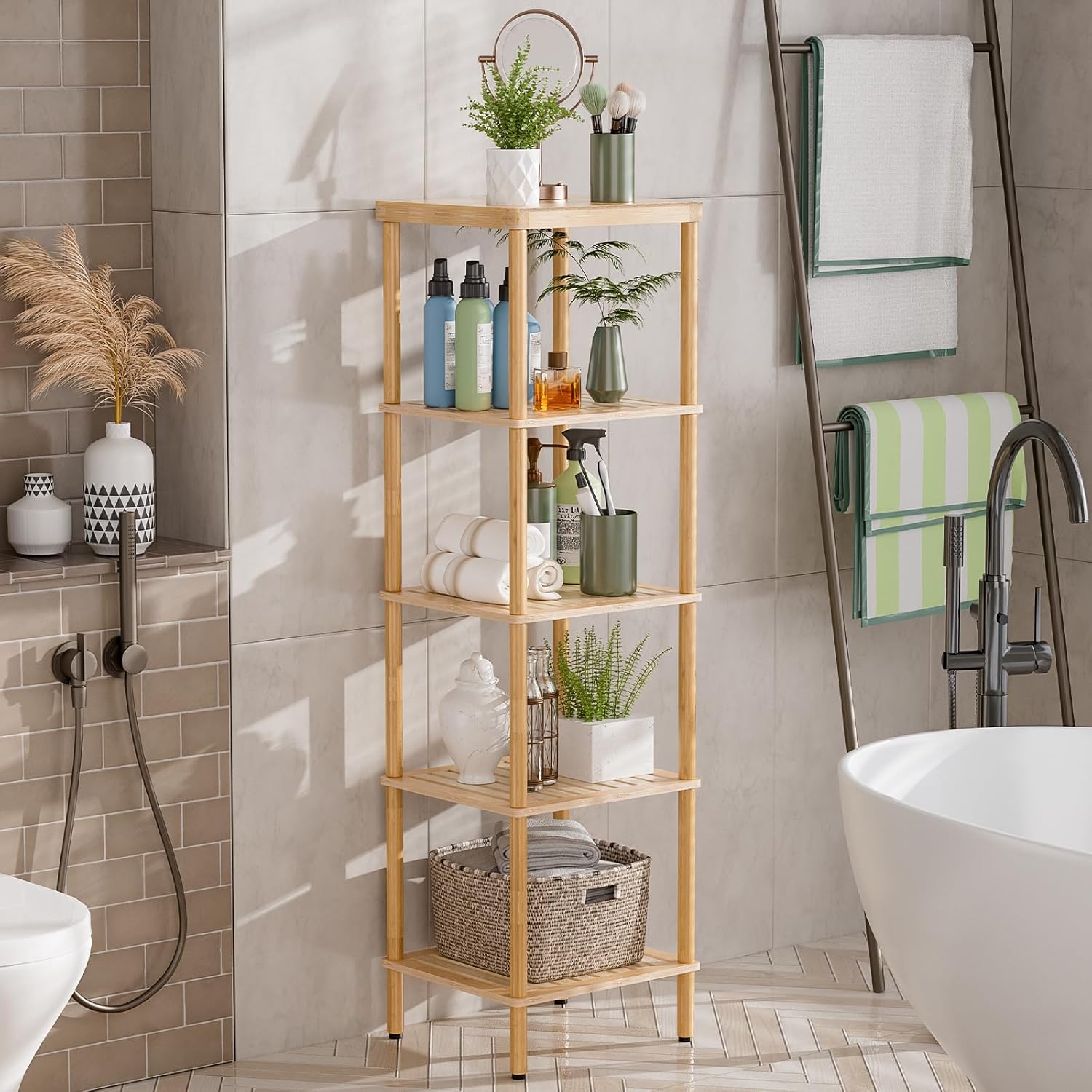 AmazerBath 5-Tier BambooShelf Functional Storage Unit